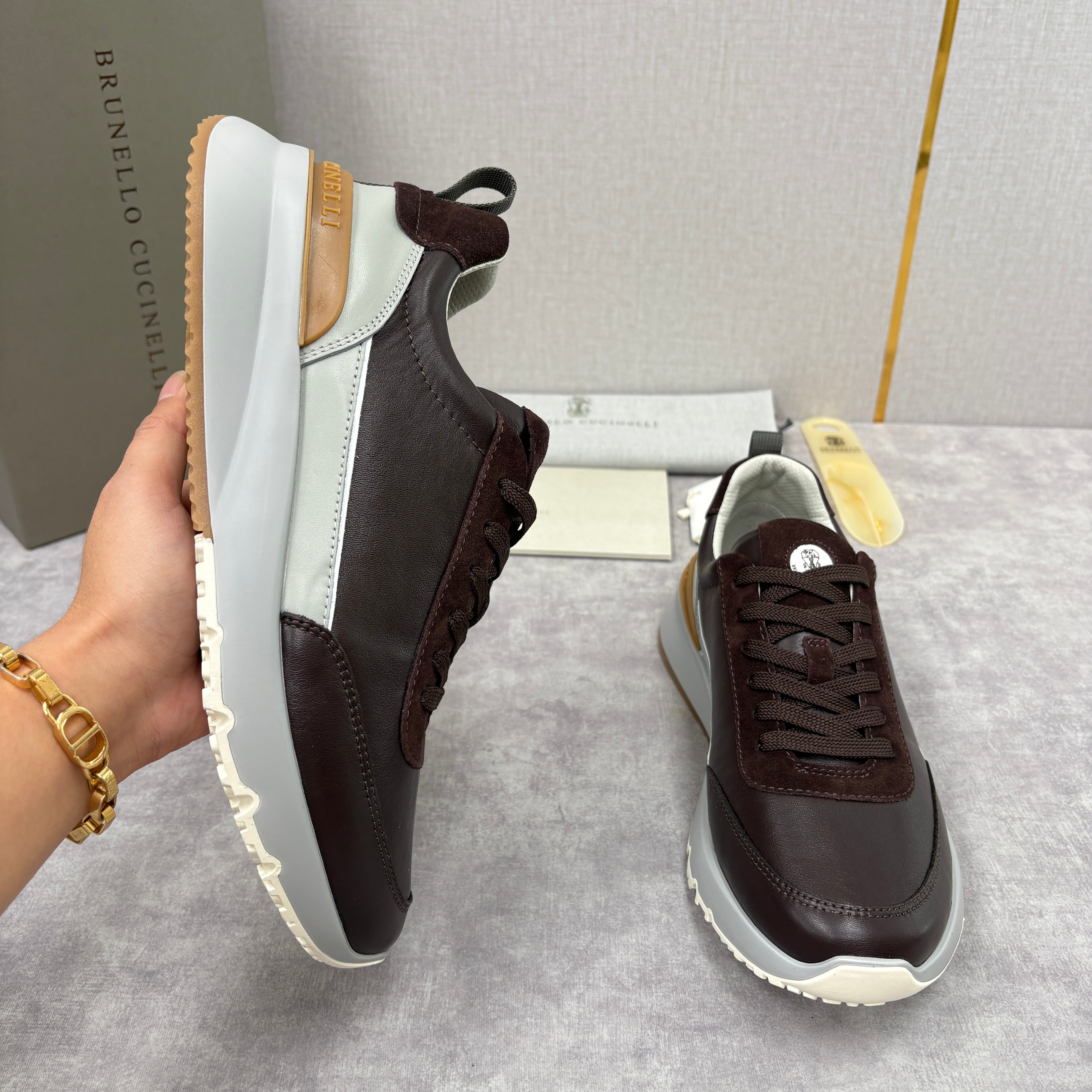 Grey, Dark Brown and Black Shoes