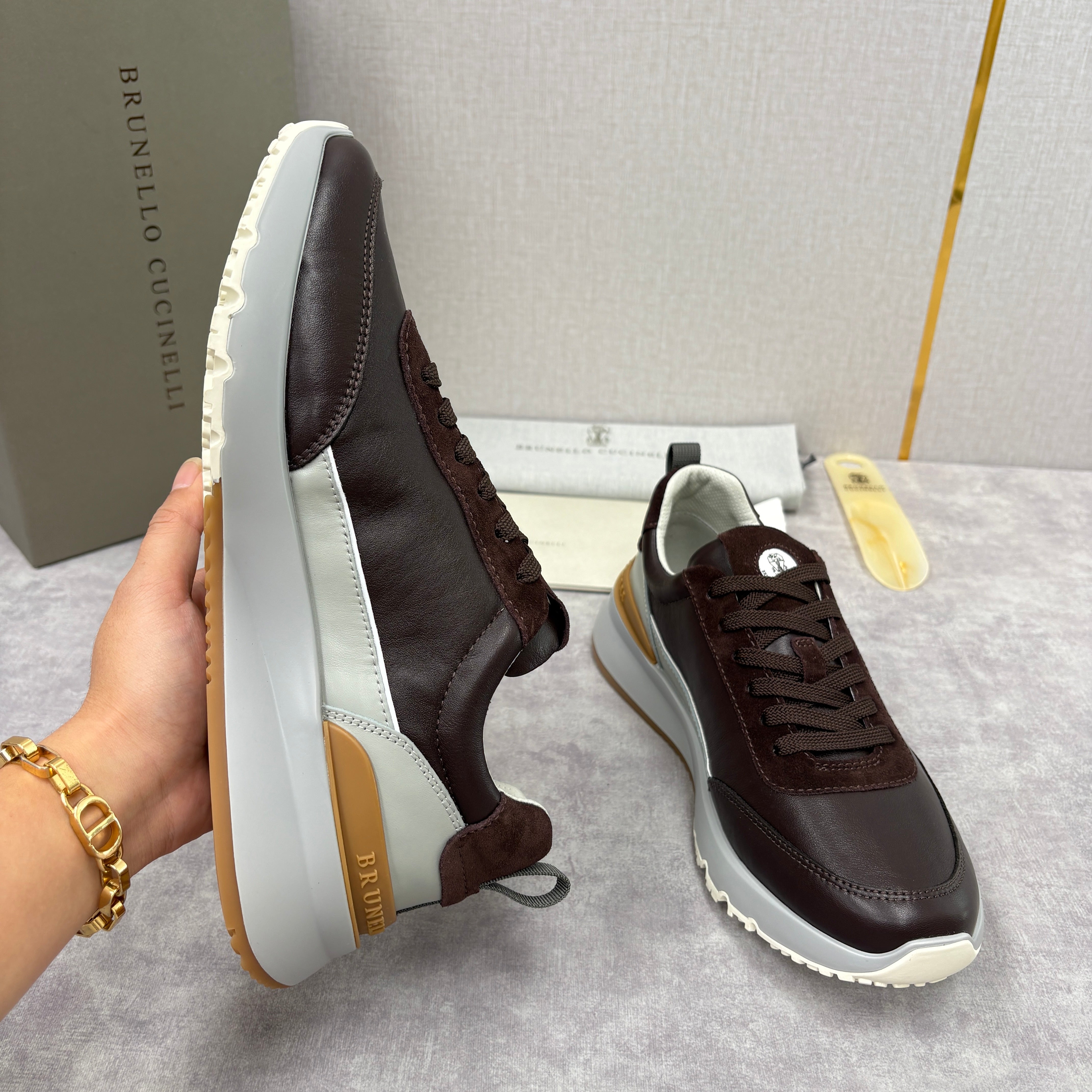 Grey, Dark Brown and Black Shoes