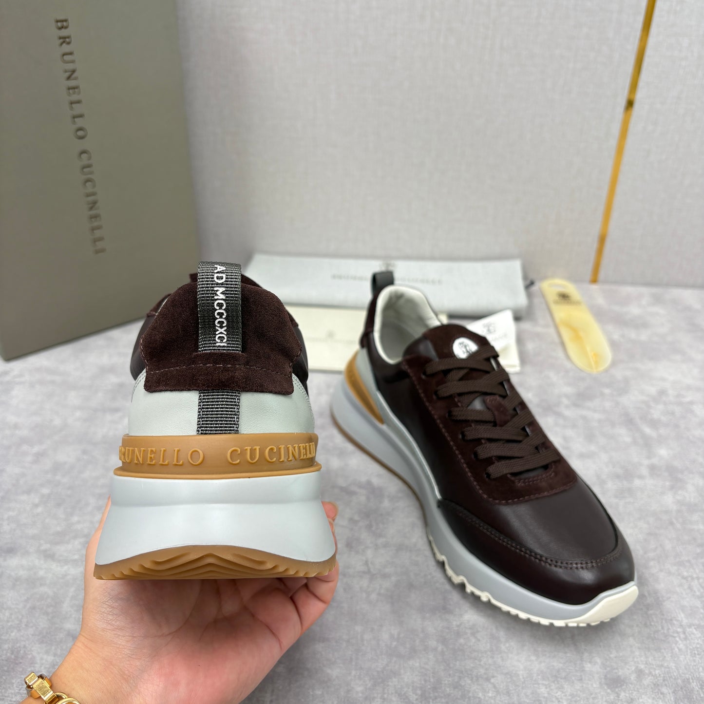 Grey, Dark Brown and Black Shoes