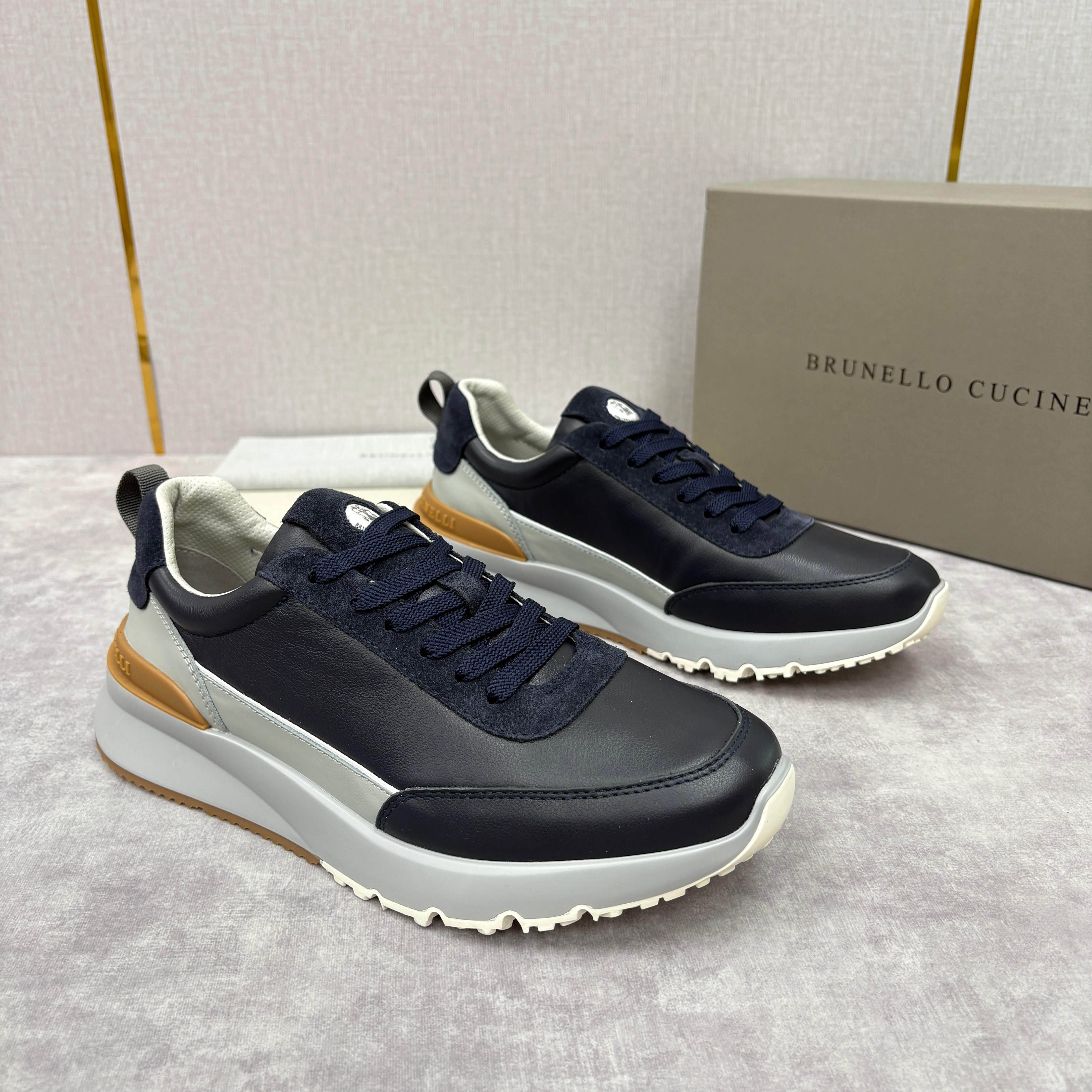 Grey, Brown and Navy blue Shoes