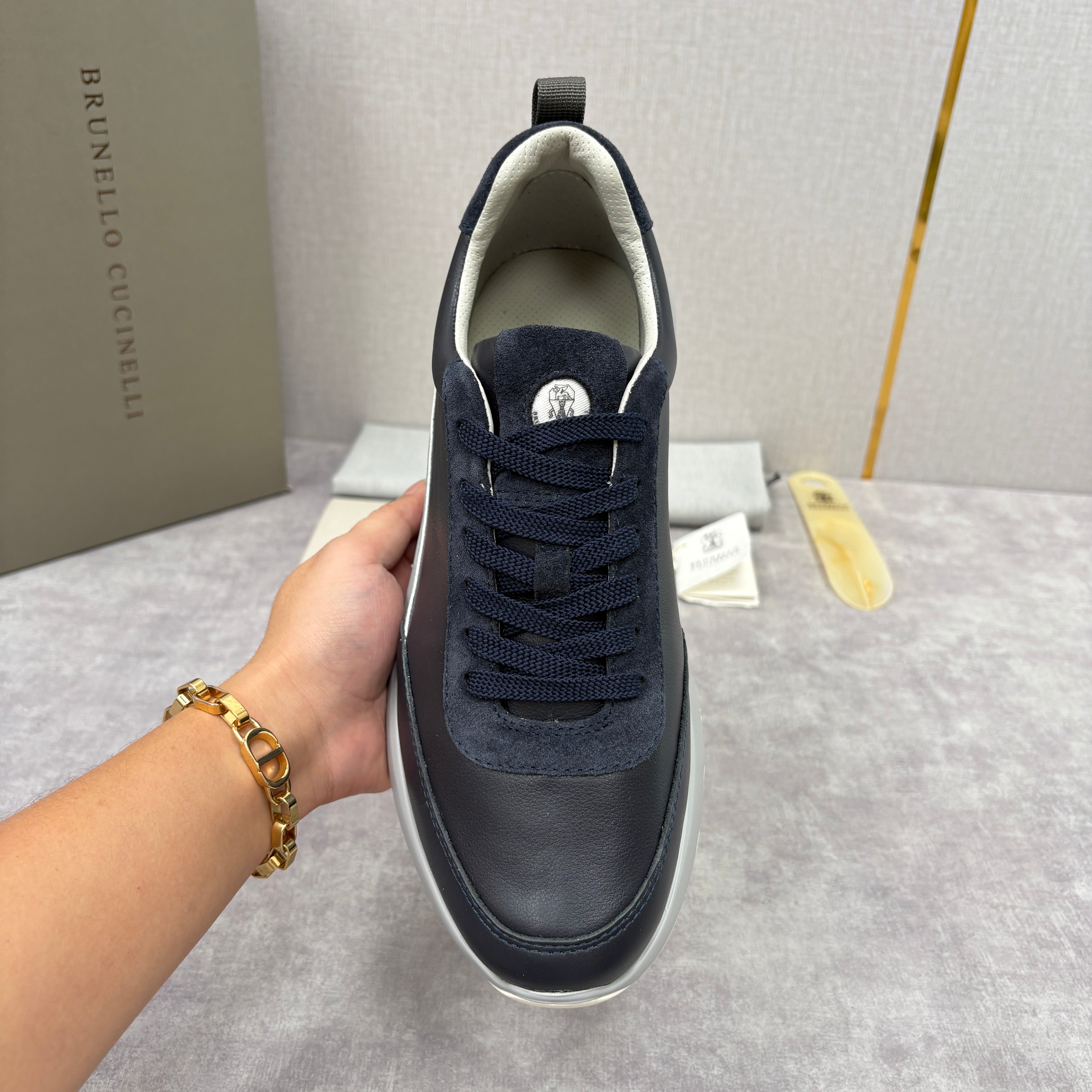 Grey, Brown and Navy blue Shoes