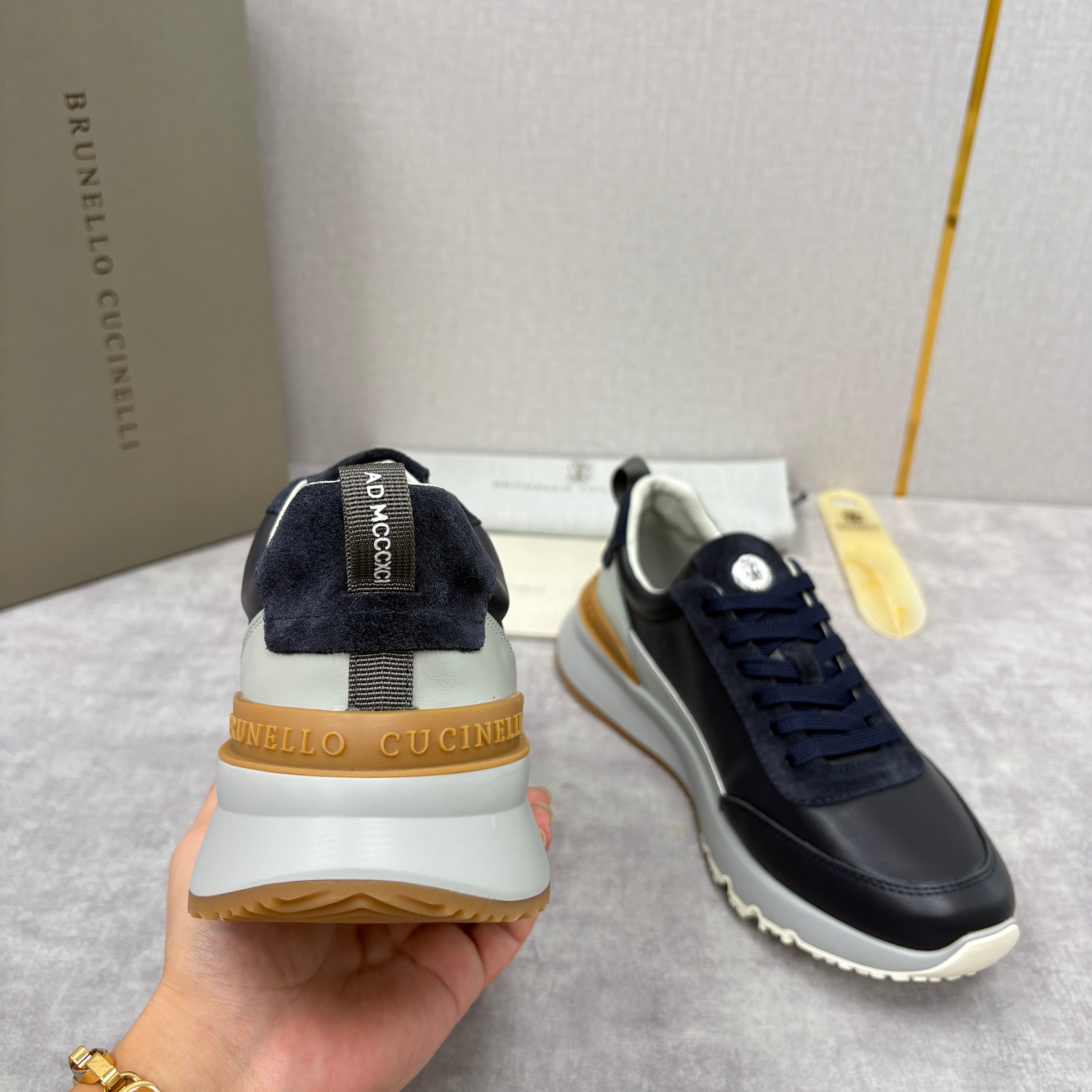 Grey, Brown and Navy blue Shoes