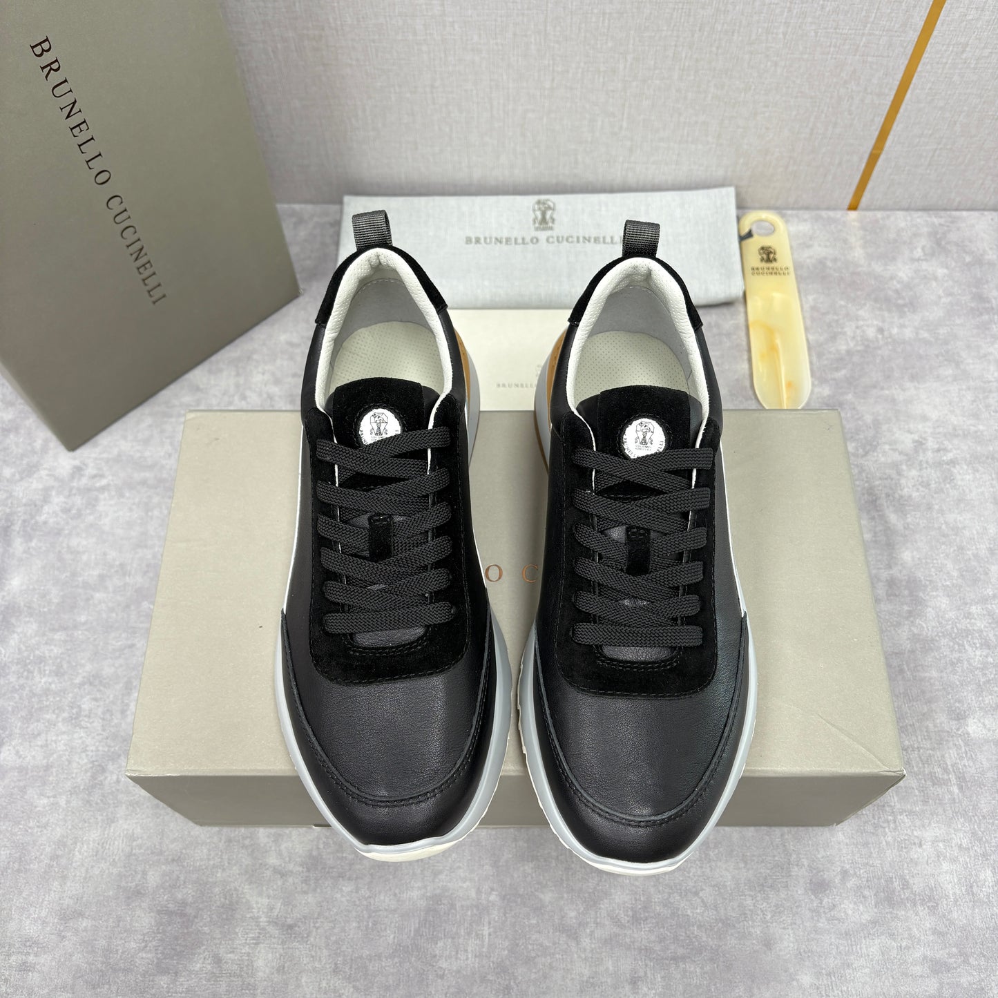 Grey, Dark Brown and Black Shoes