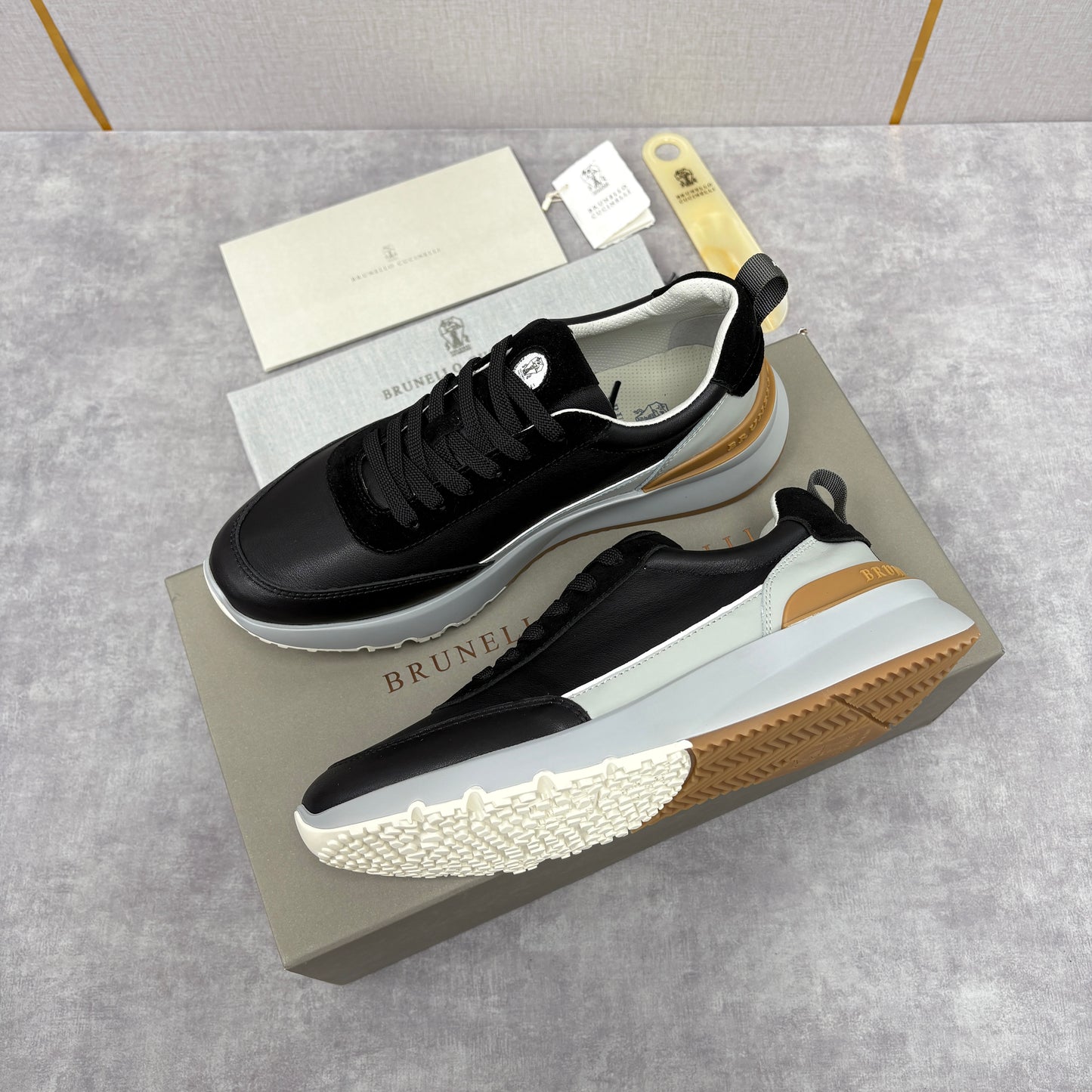 Grey, Dark Brown and Black Shoes