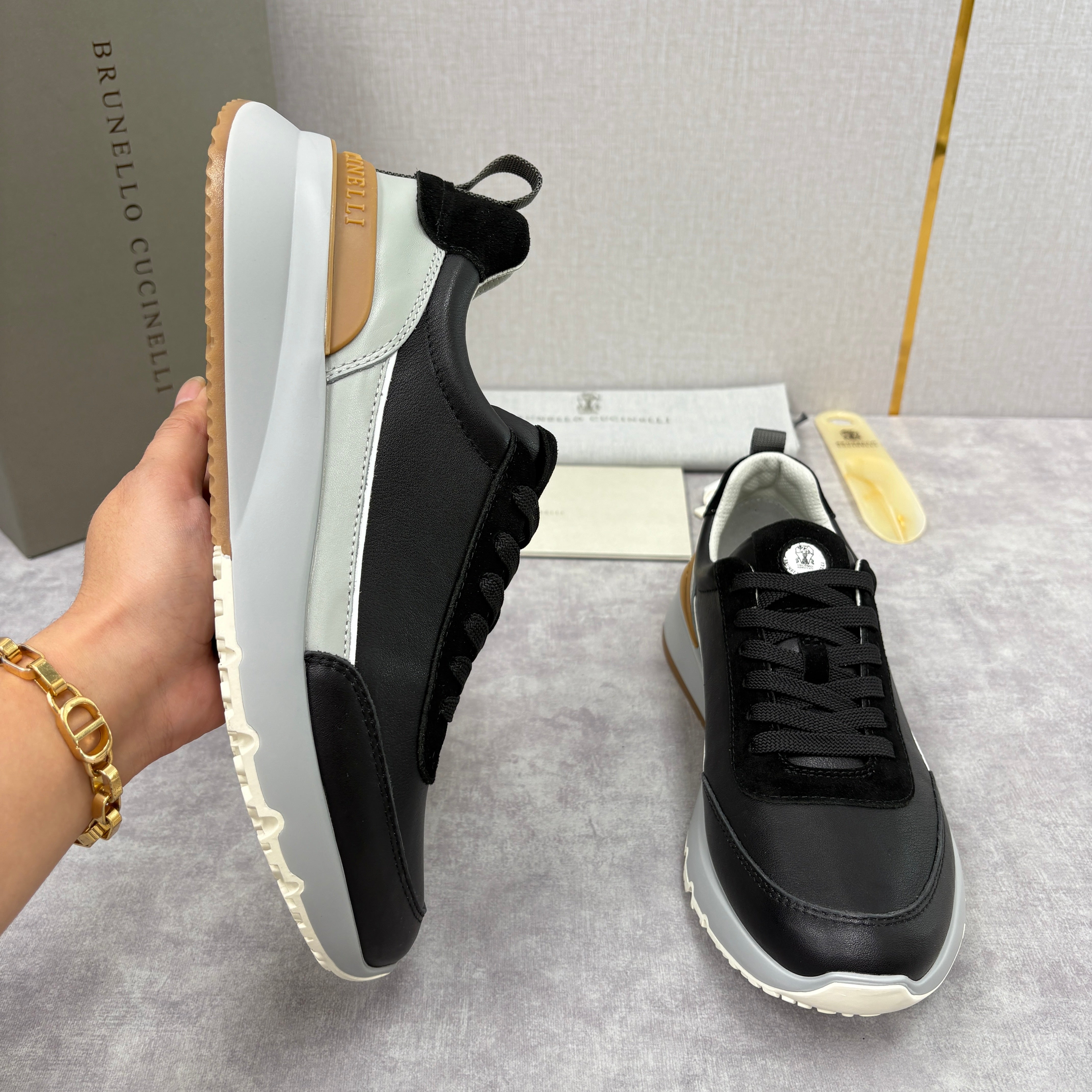 Grey, Dark Brown and Black Shoes