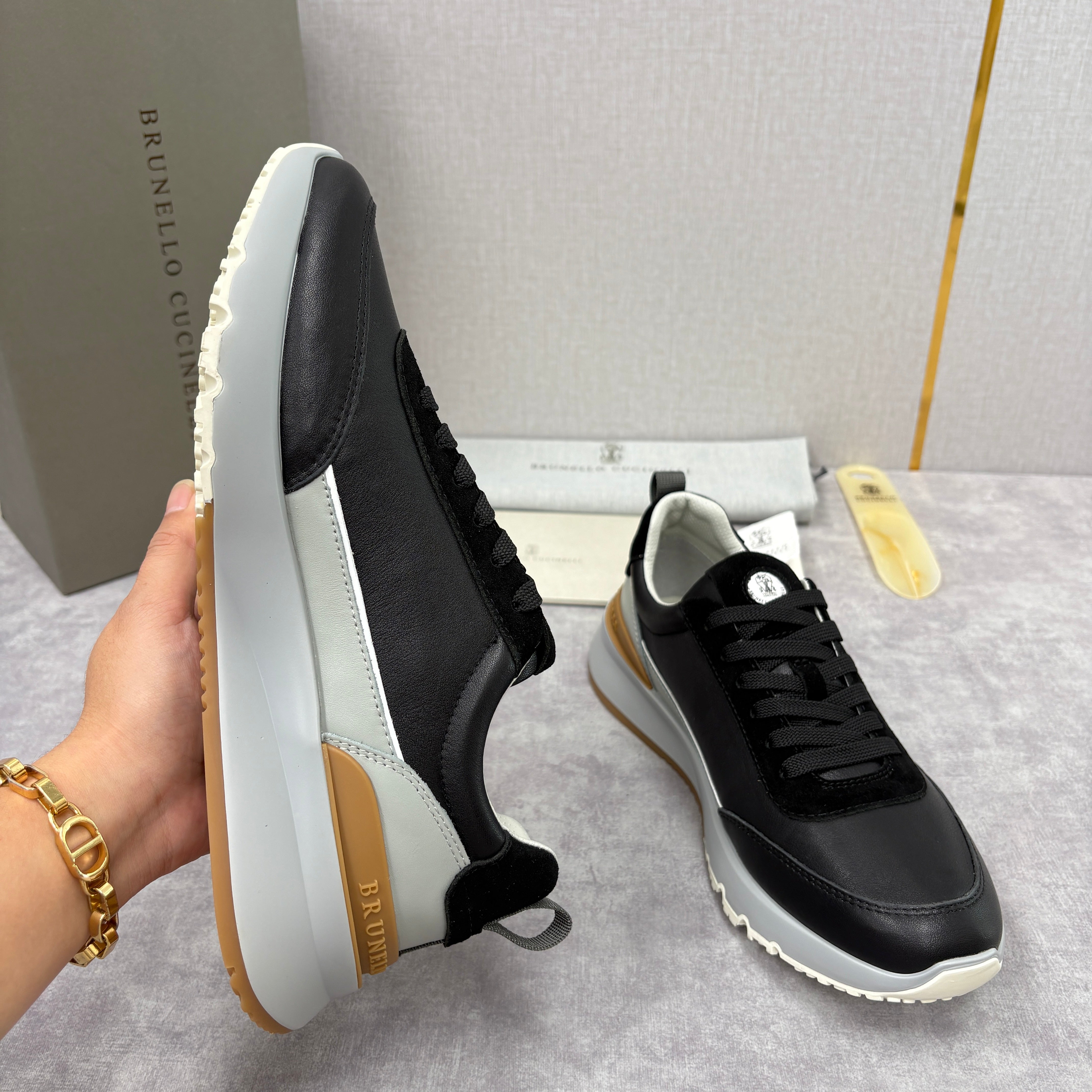 Grey, Dark Brown and Black Shoes