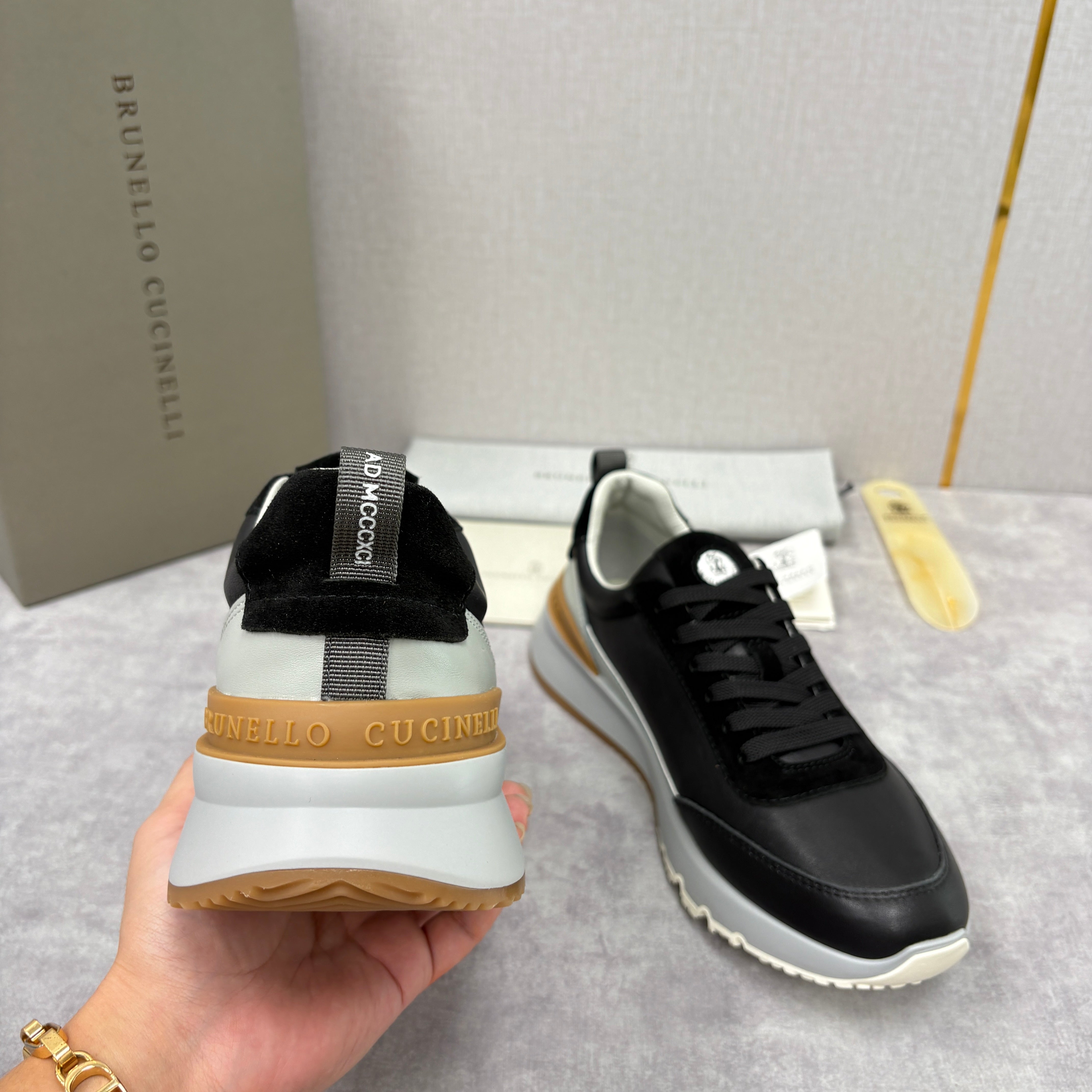 Grey, Dark Brown and Black Shoes
