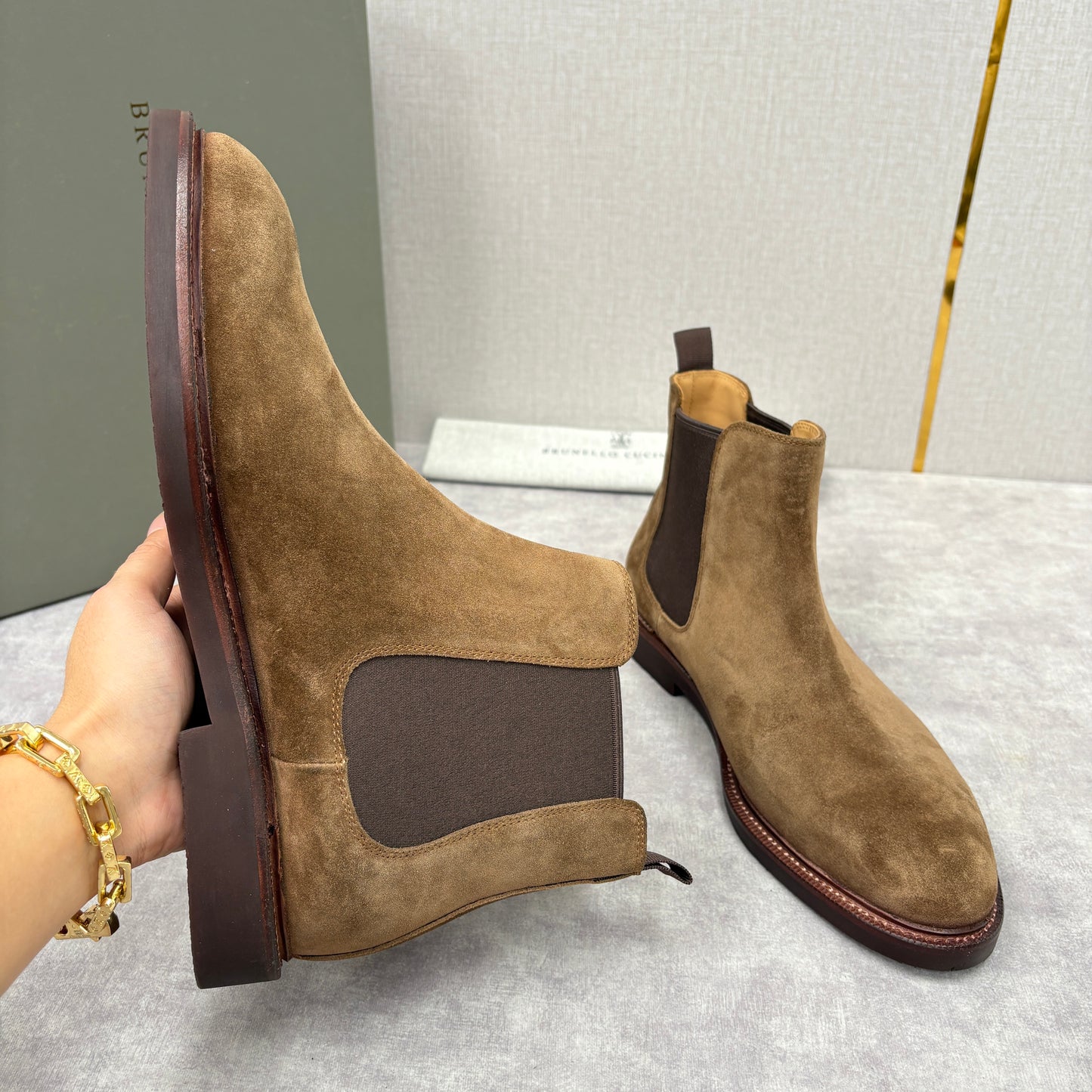 Tan, Dark Brown, Grey and Black Shoes