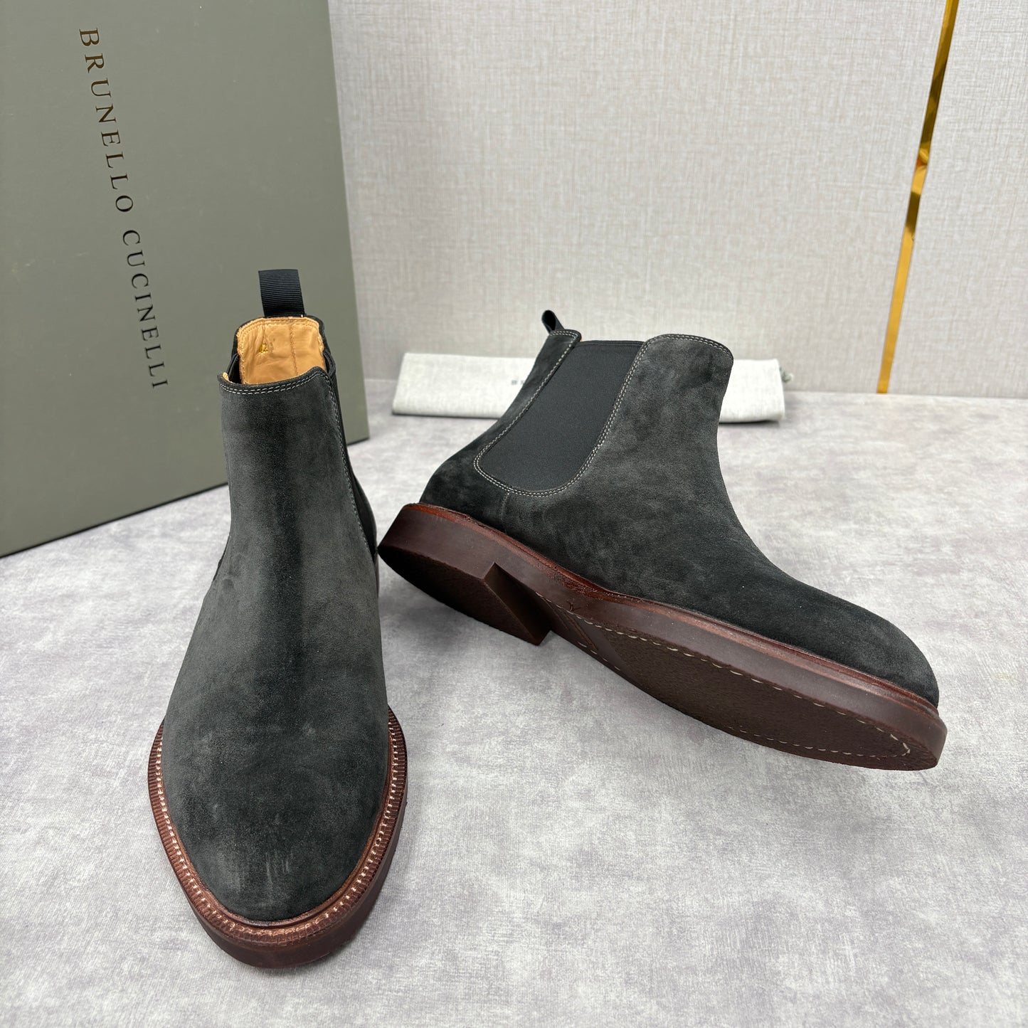 Tan, Dark Brown, Grey and Black Shoes