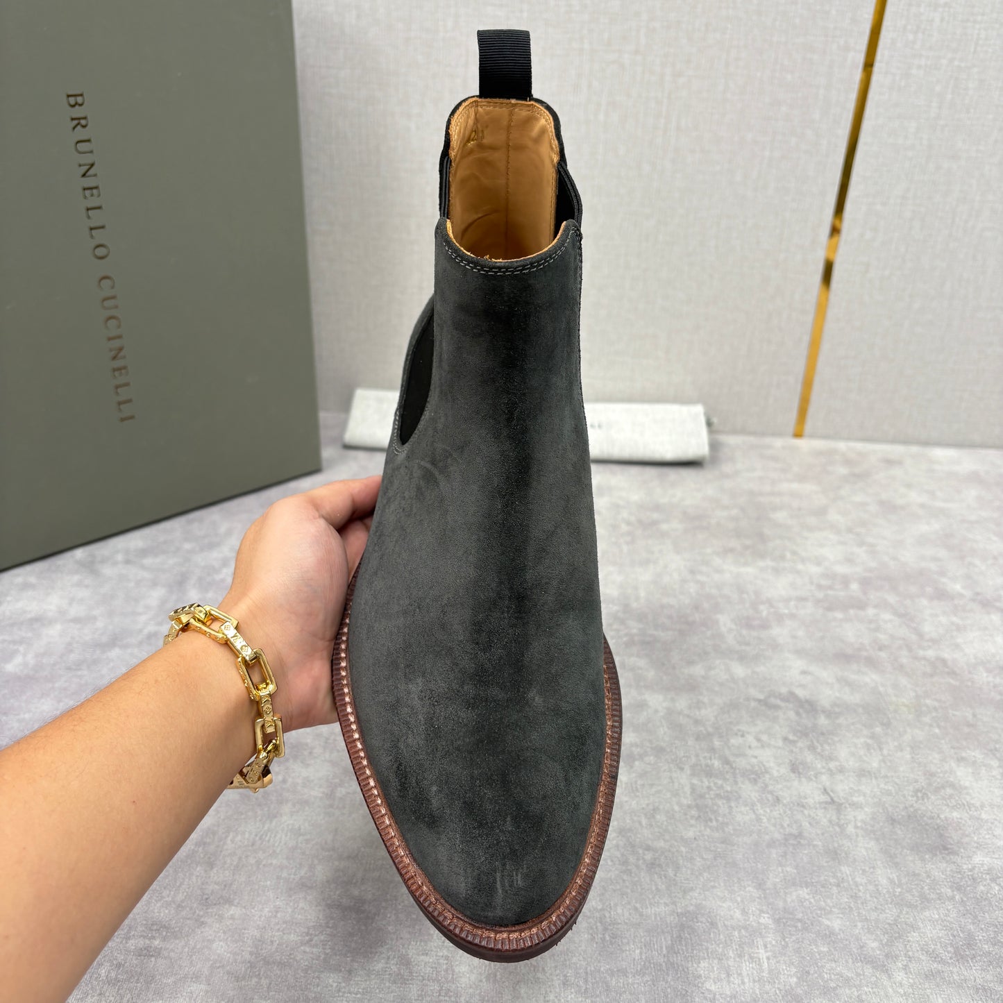 Tan, Dark Brown, Grey and Black Shoes