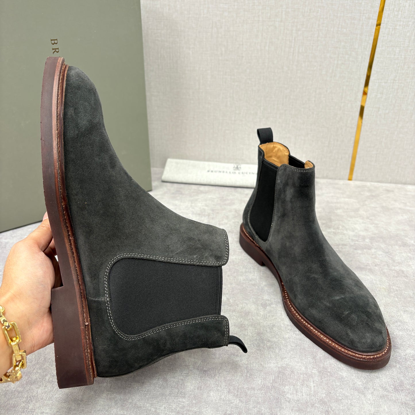 Tan, Dark Brown, Grey and Black Shoes