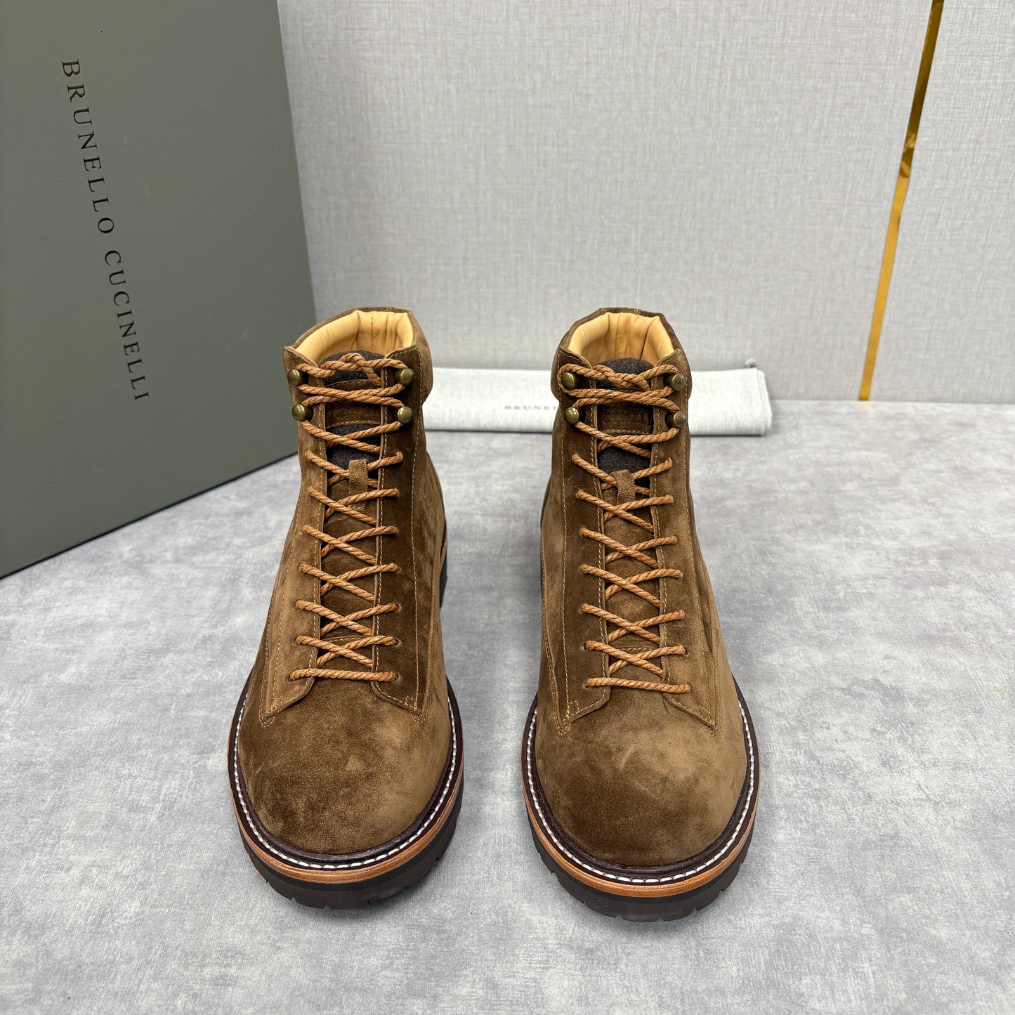 Tan, Dark brown and Navy blue Shoes