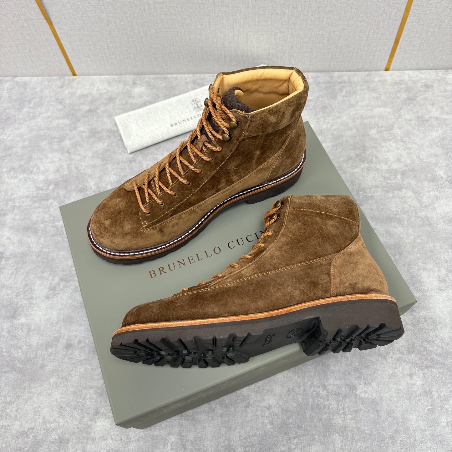 Tan, Dark brown and Navy blue Shoes