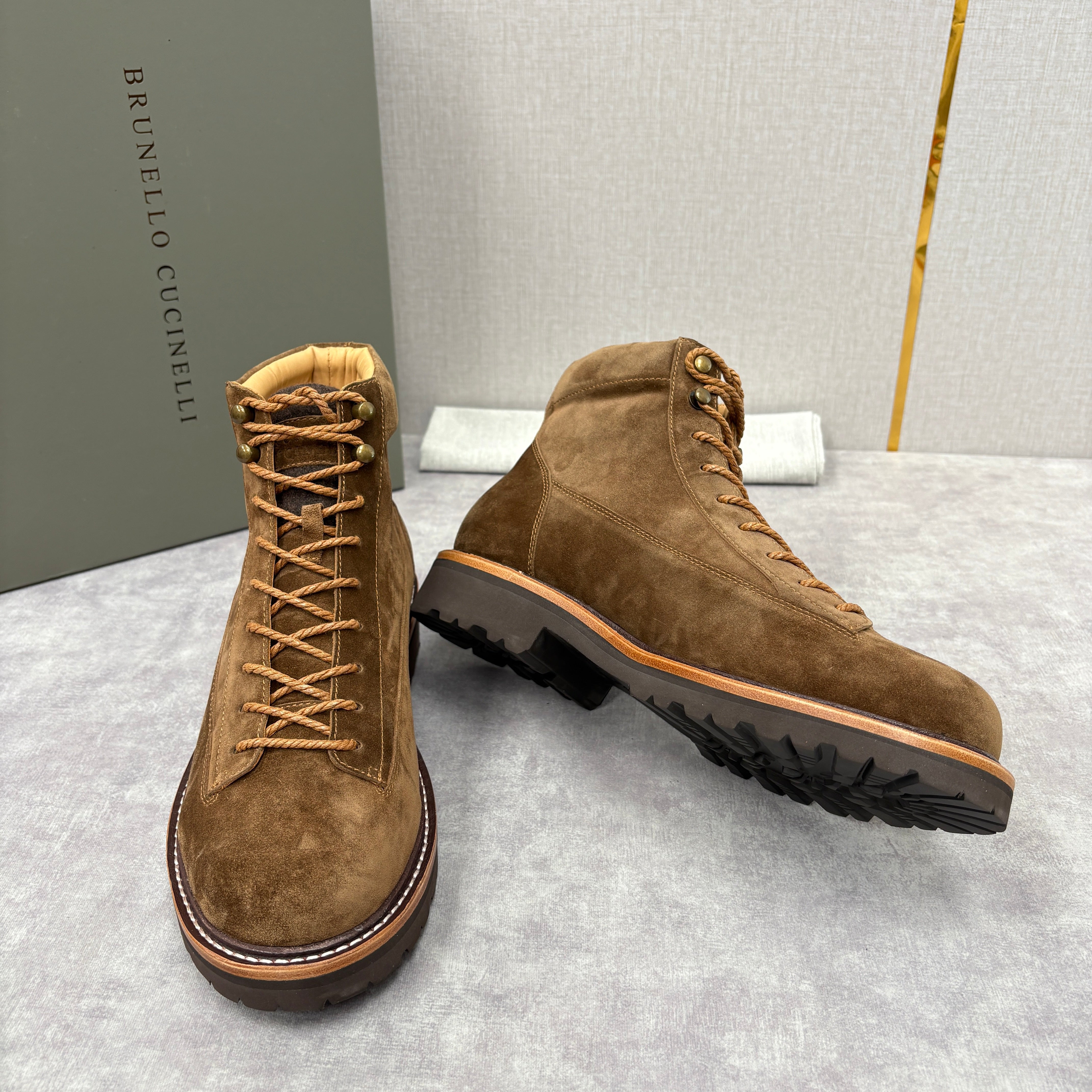 Tan, Dark brown and Navy blue Shoes
