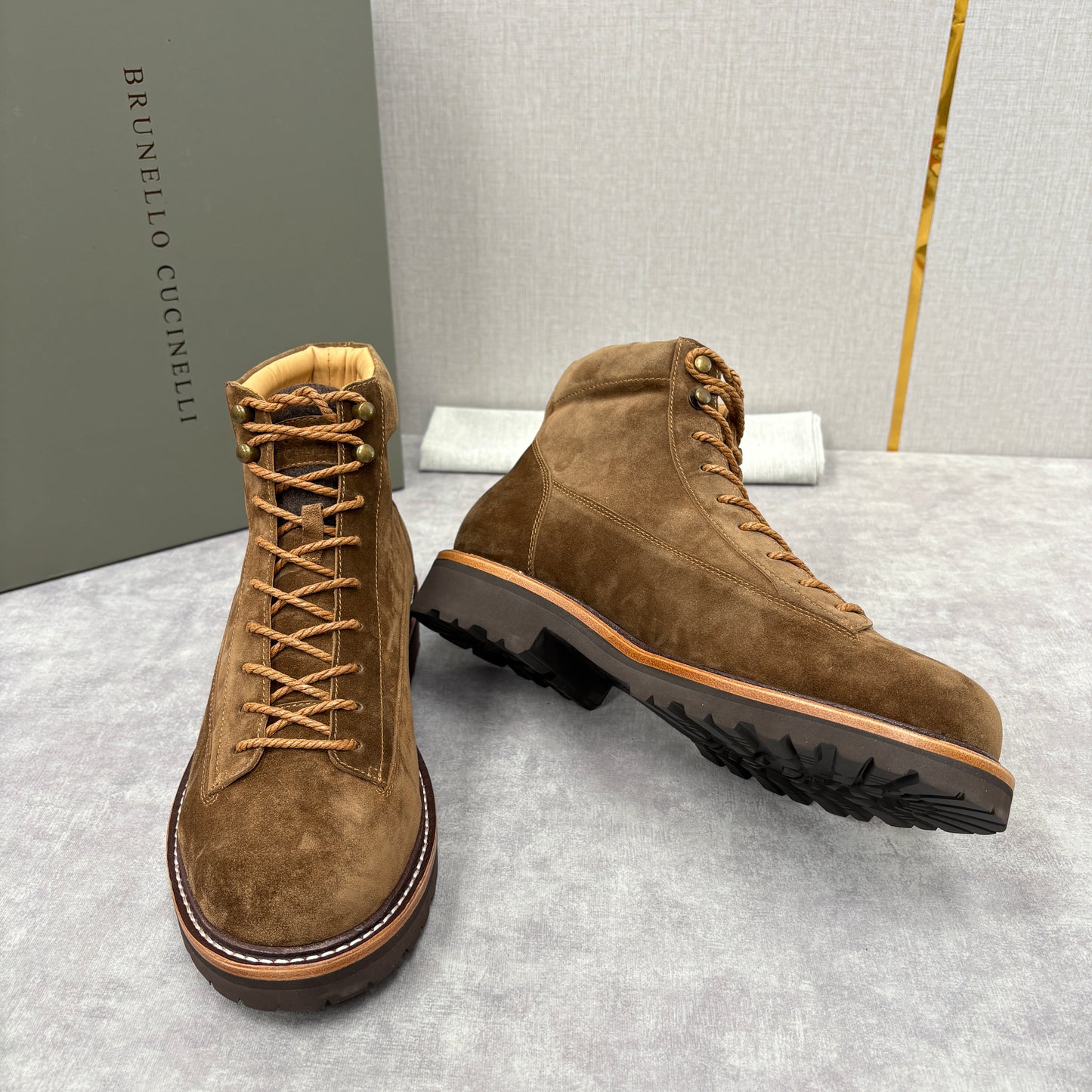 Tan, Dark brown and Navy blue Shoes