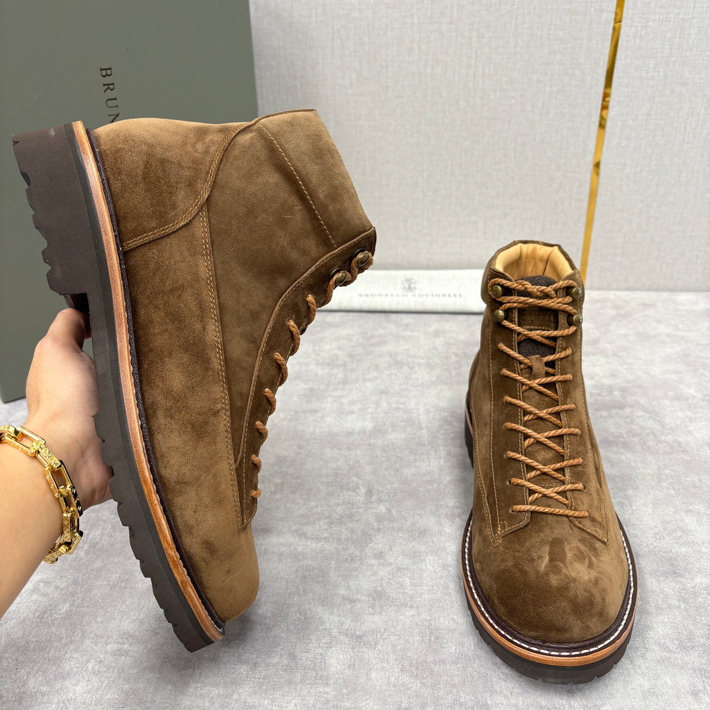 Tan, Dark brown and Navy blue Shoes