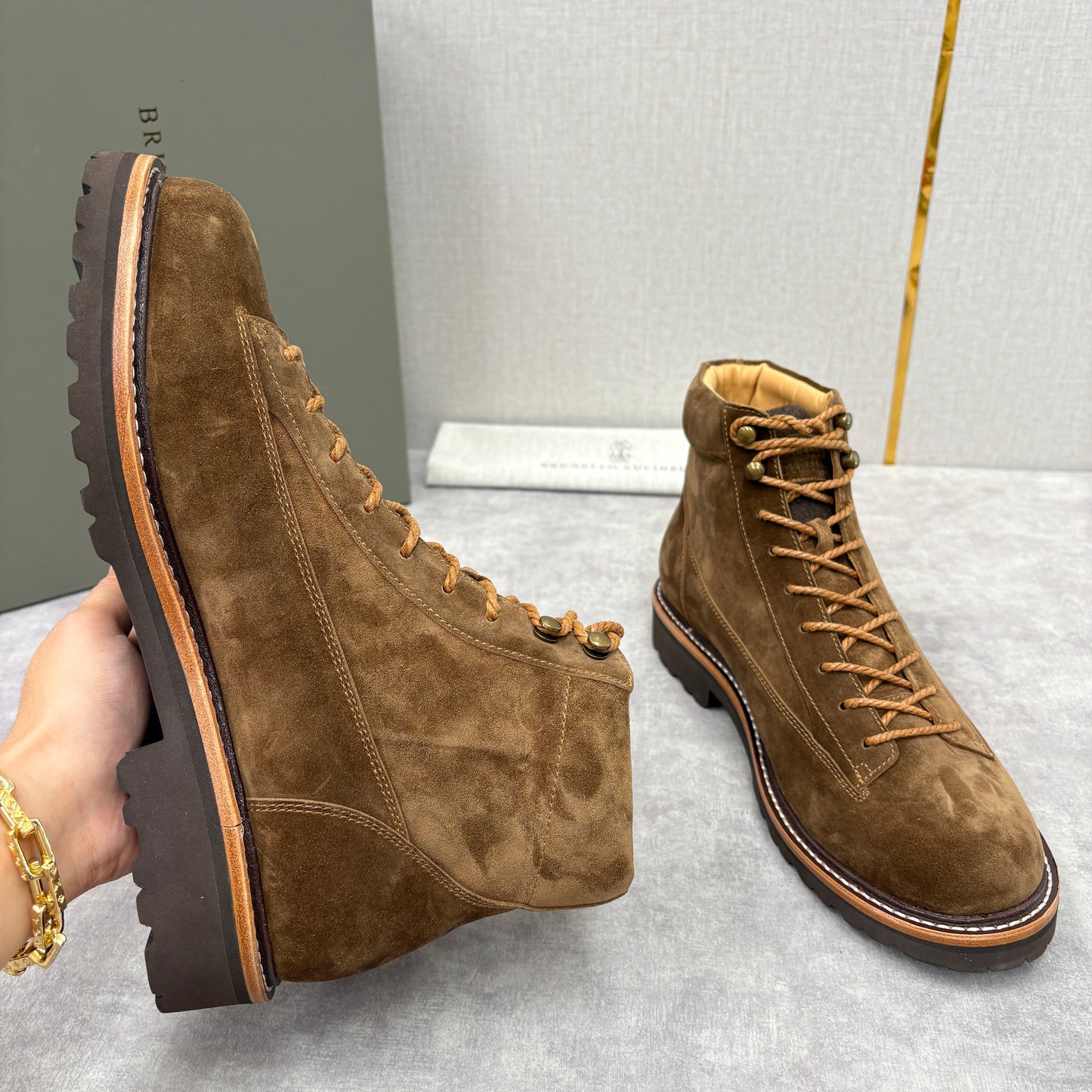 Tan, Dark brown and Navy blue Shoes