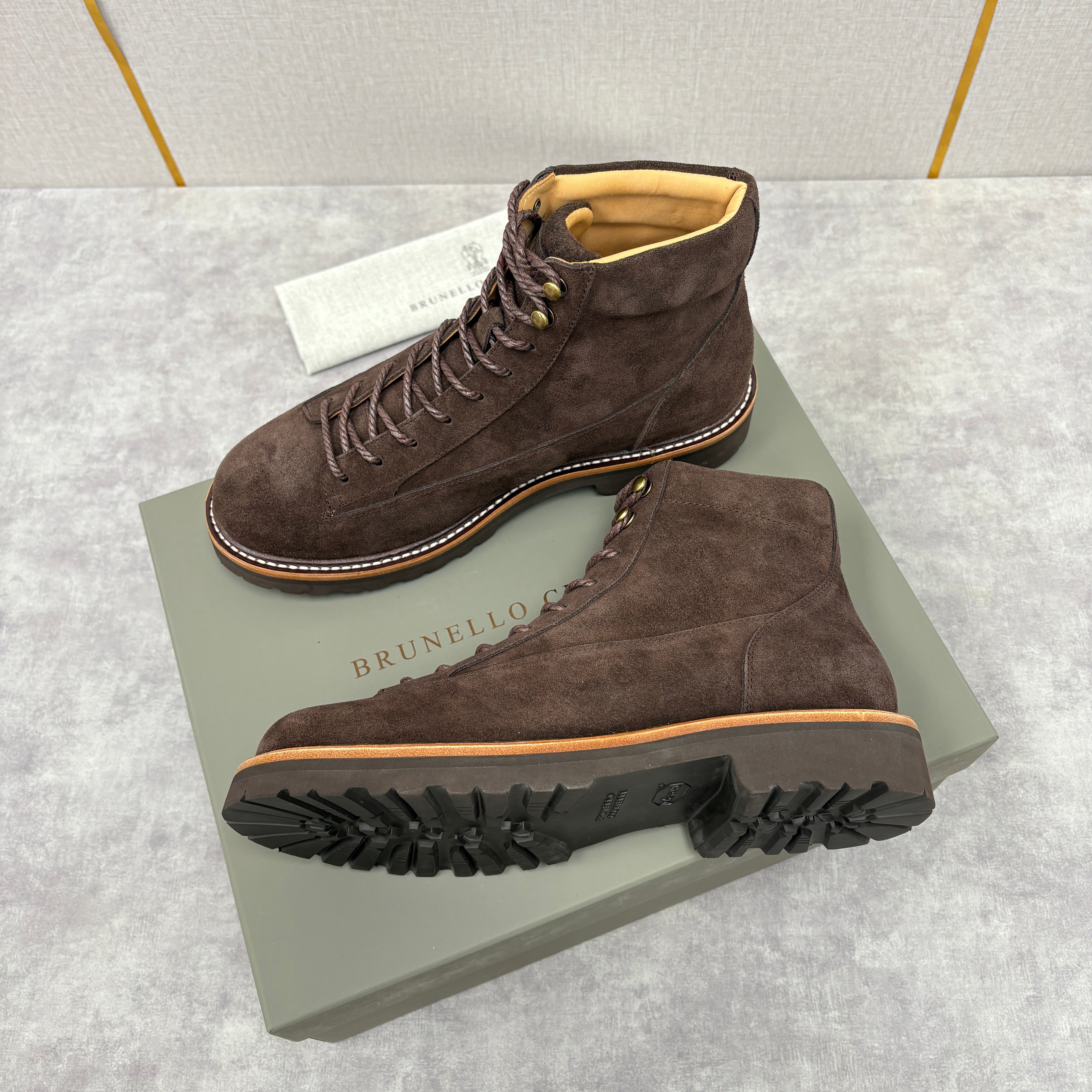 Tan, Dark brown and Navy blue Shoes