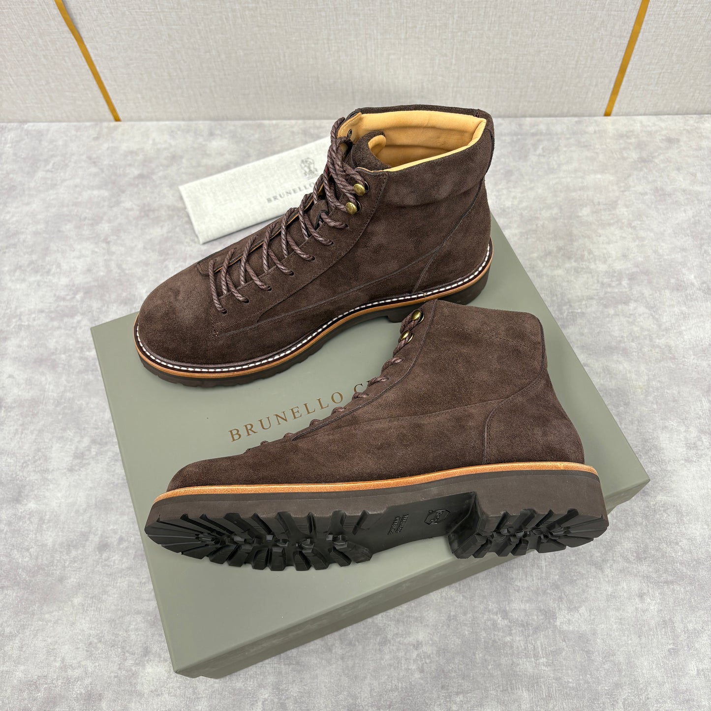 Tan, Dark brown and Navy blue Shoes