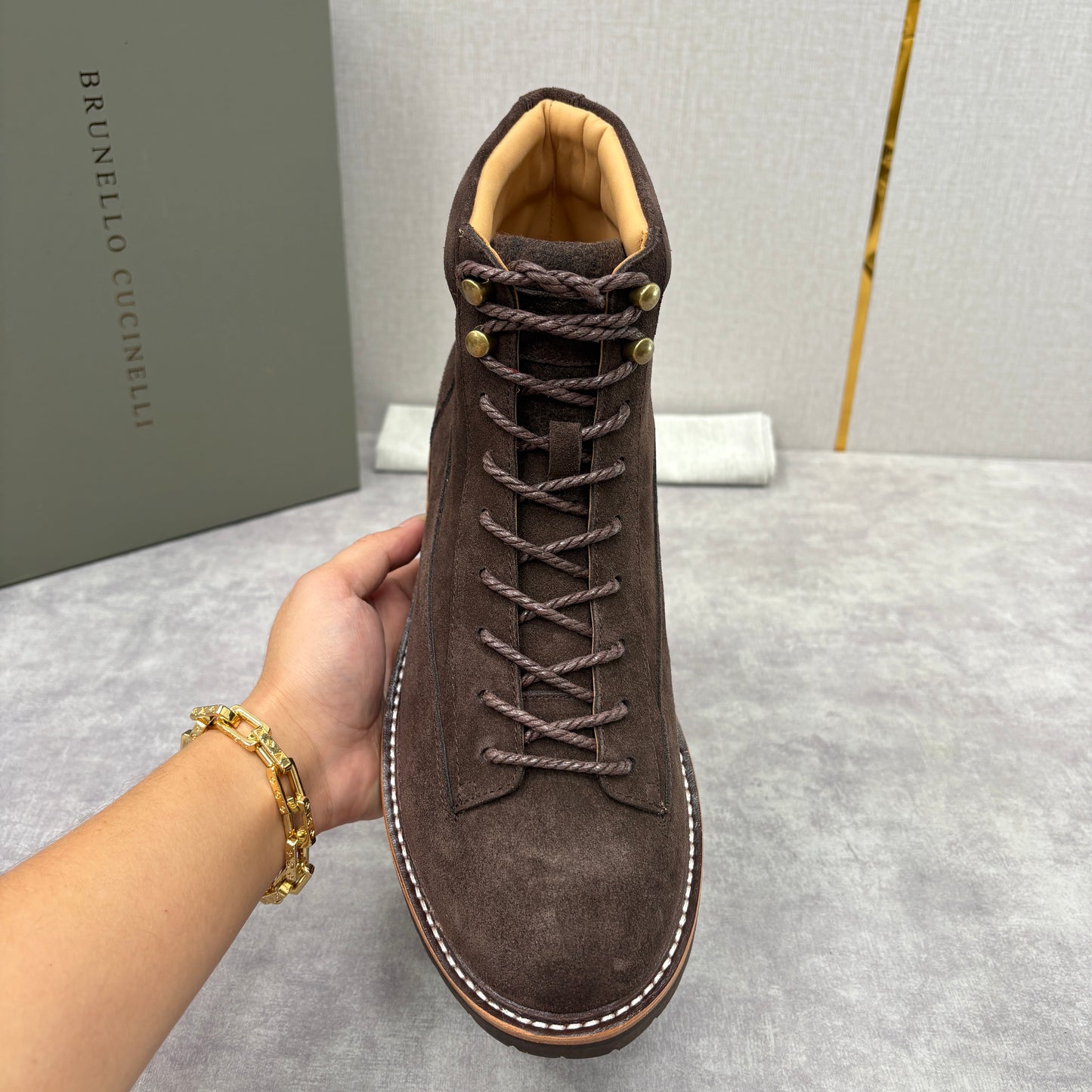 Tan, Dark brown and Navy blue Shoes