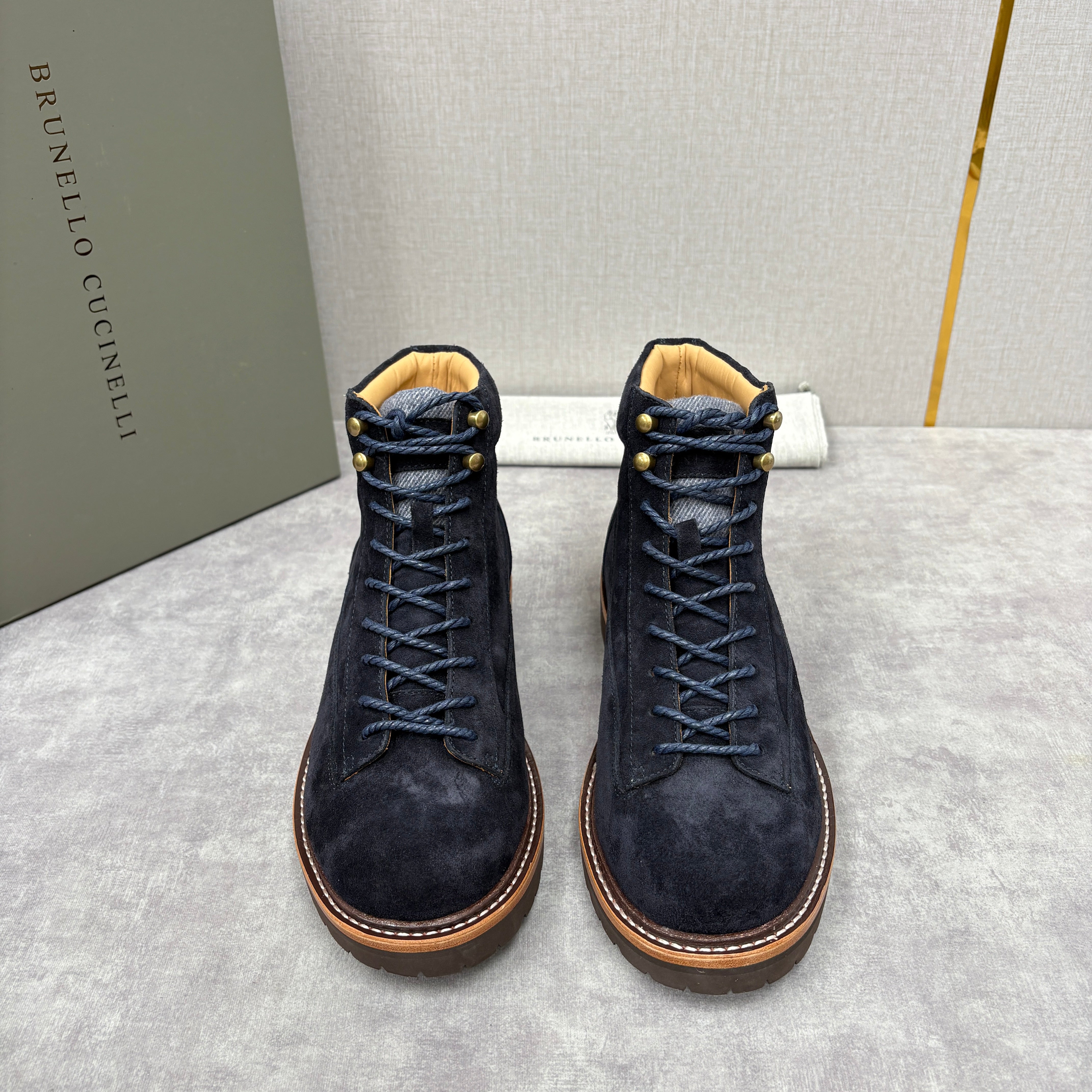 Tan, Dark brown and Navy blue Shoes