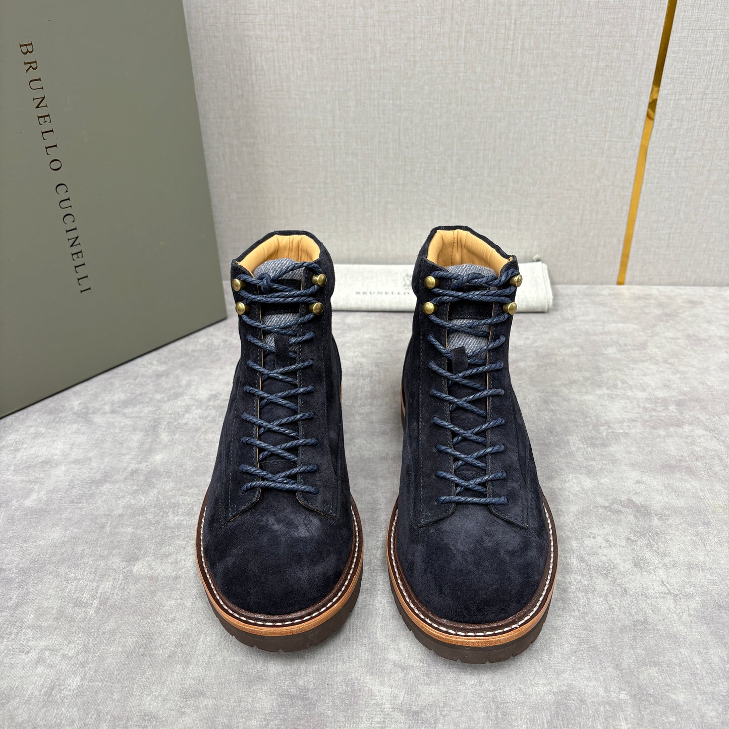 Tan, Dark brown and Navy blue Shoes