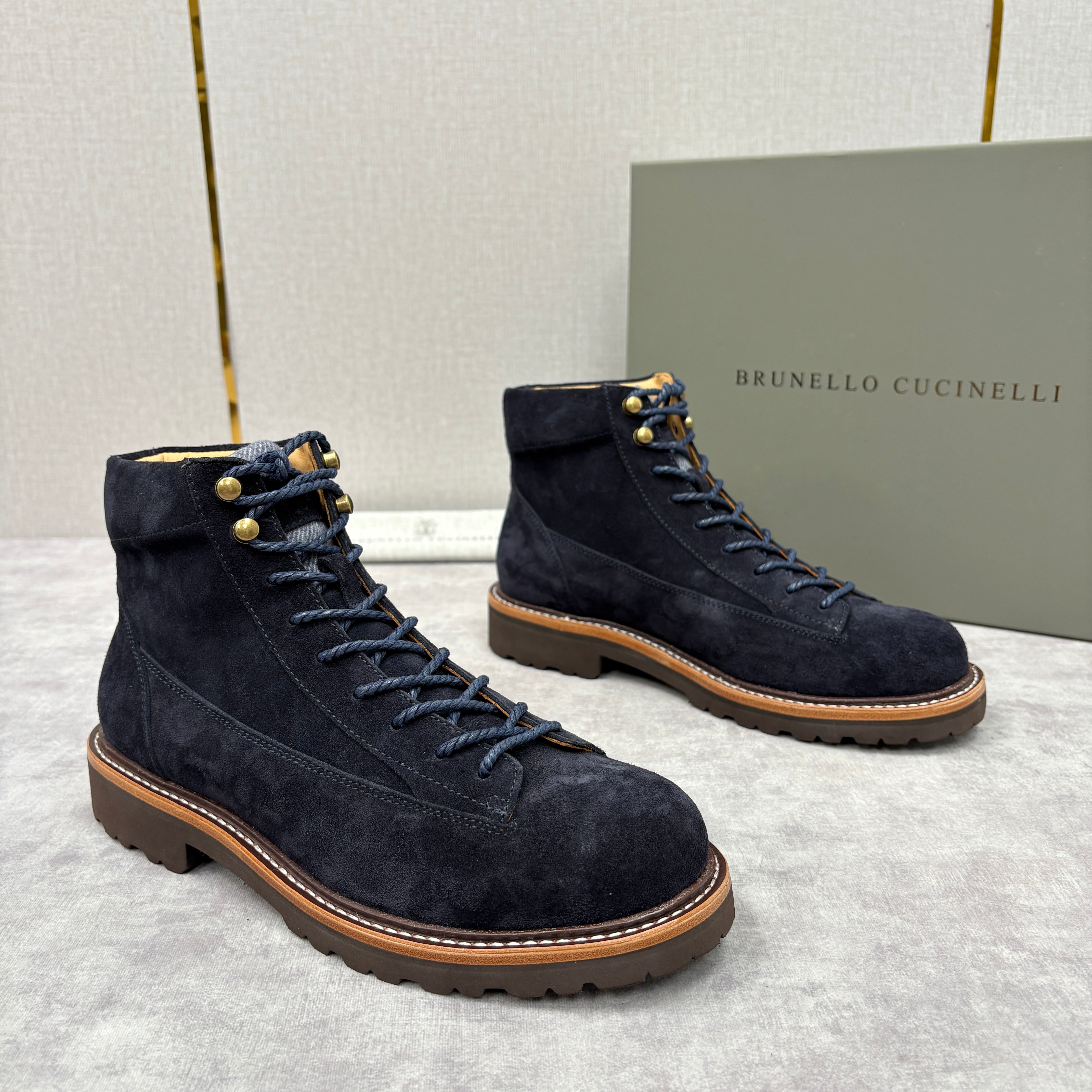Tan, Dark brown and Navy blue Shoes