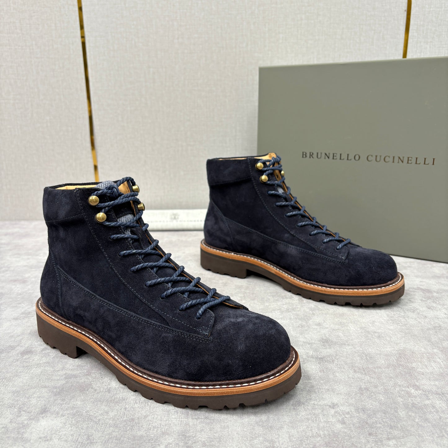 Tan, Dark brown and Navy blue Shoes