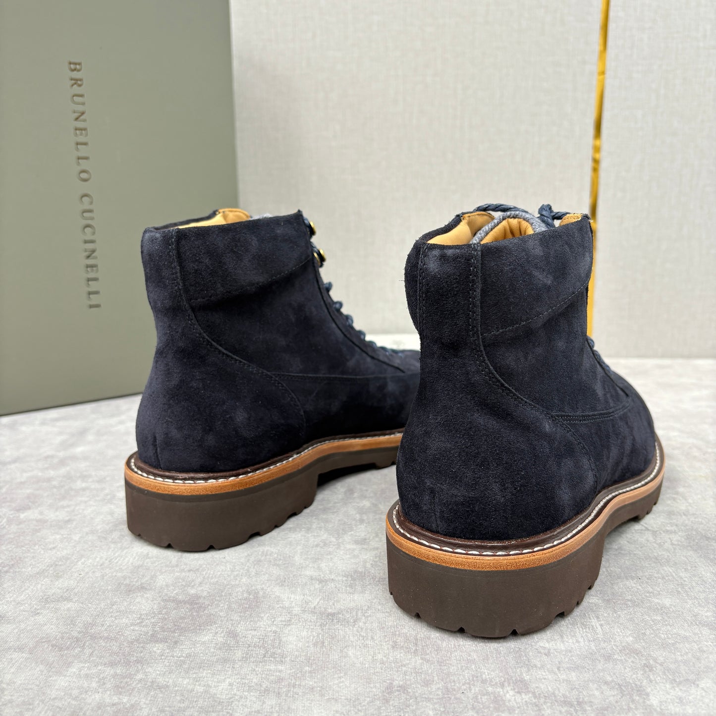 Tan, Dark brown and Navy blue Shoes