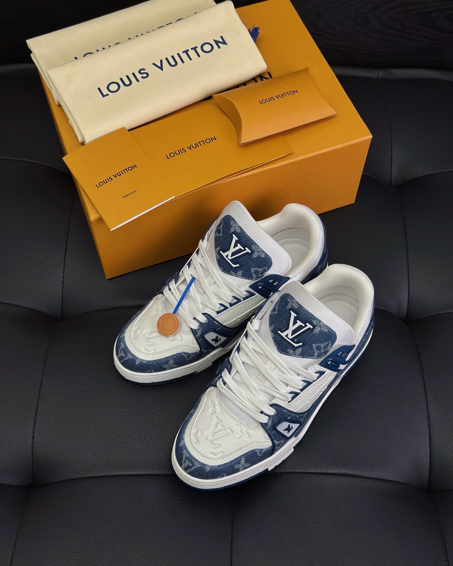 White blue and White Black Shoes