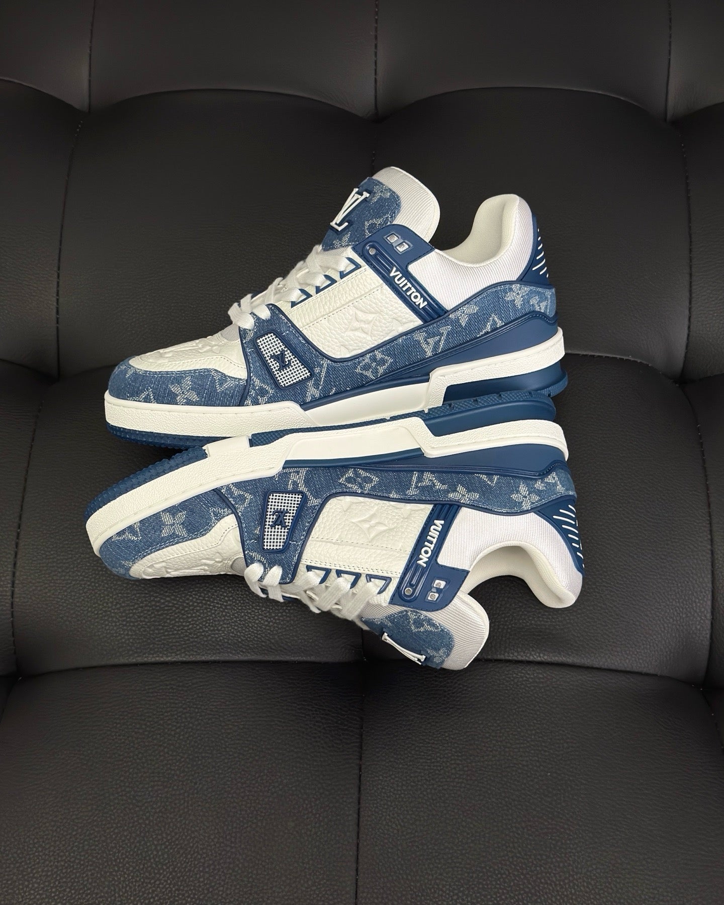 White blue and White Black Shoes