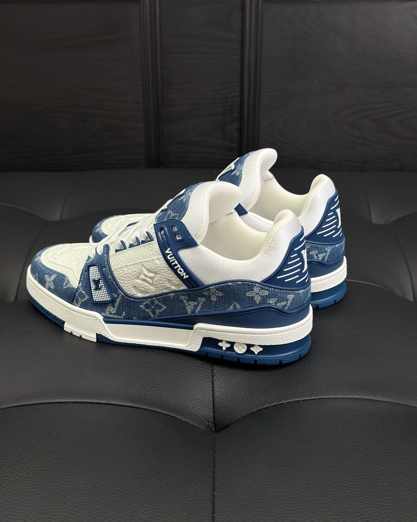 White blue and White Black Shoes