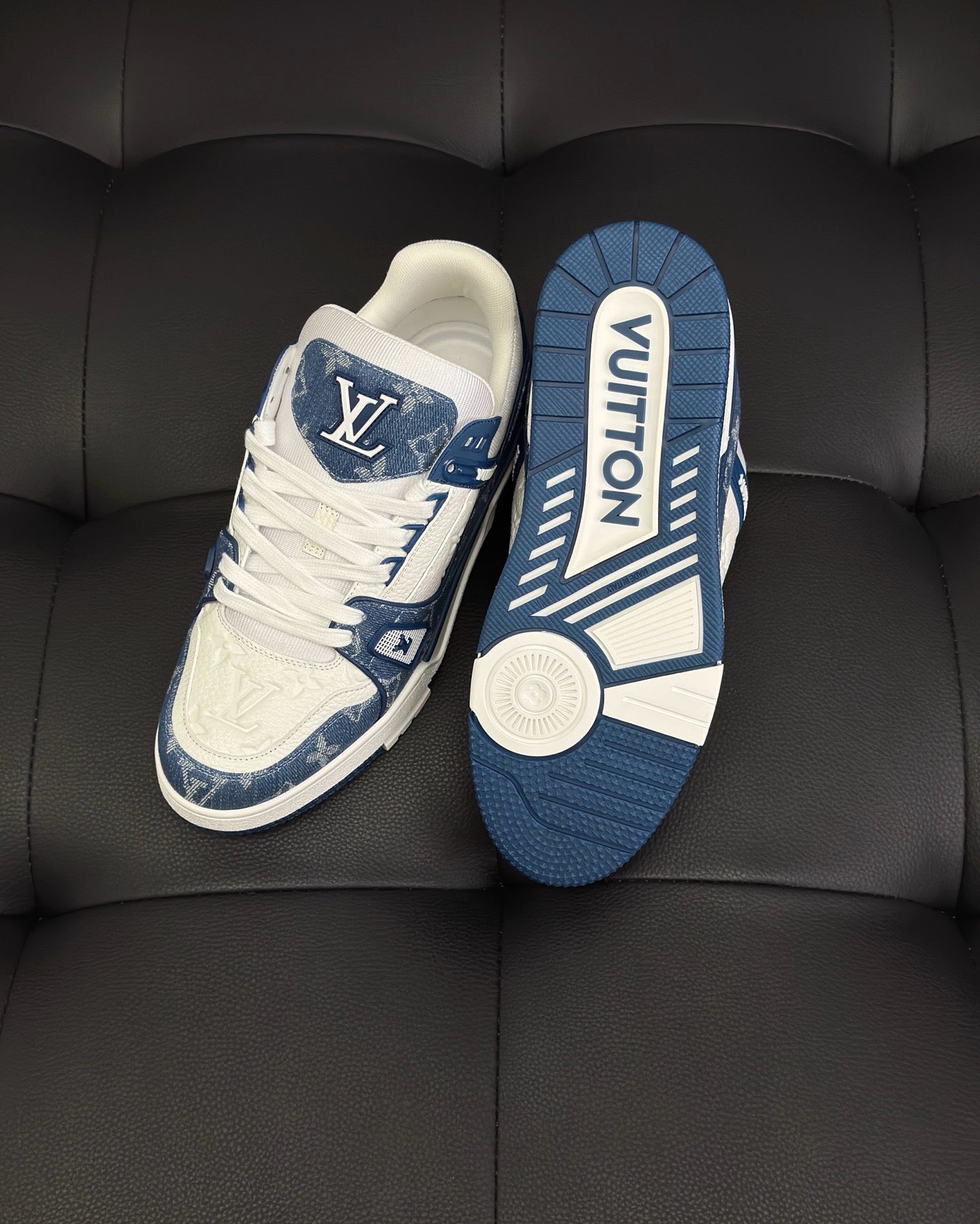 White blue and White Black Shoes