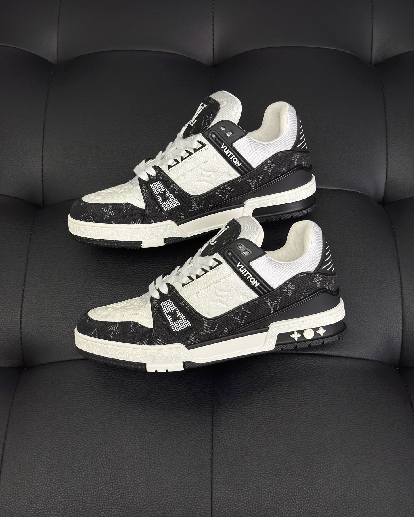 White blue and White Black Shoes