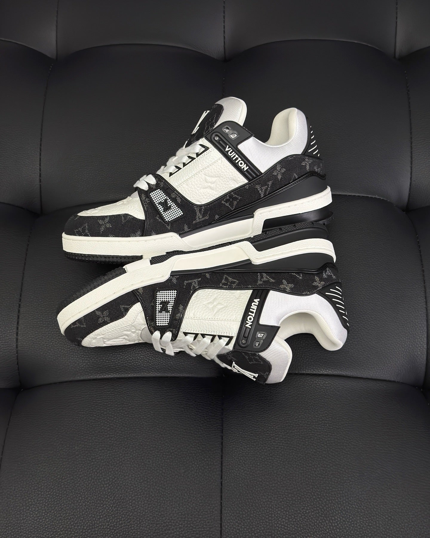 White blue and White Black Shoes