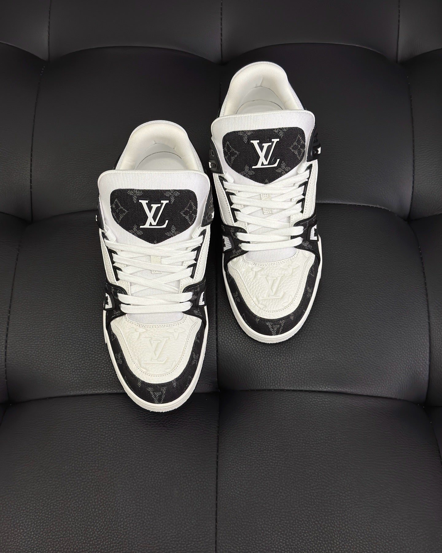 White blue and White Black Shoes