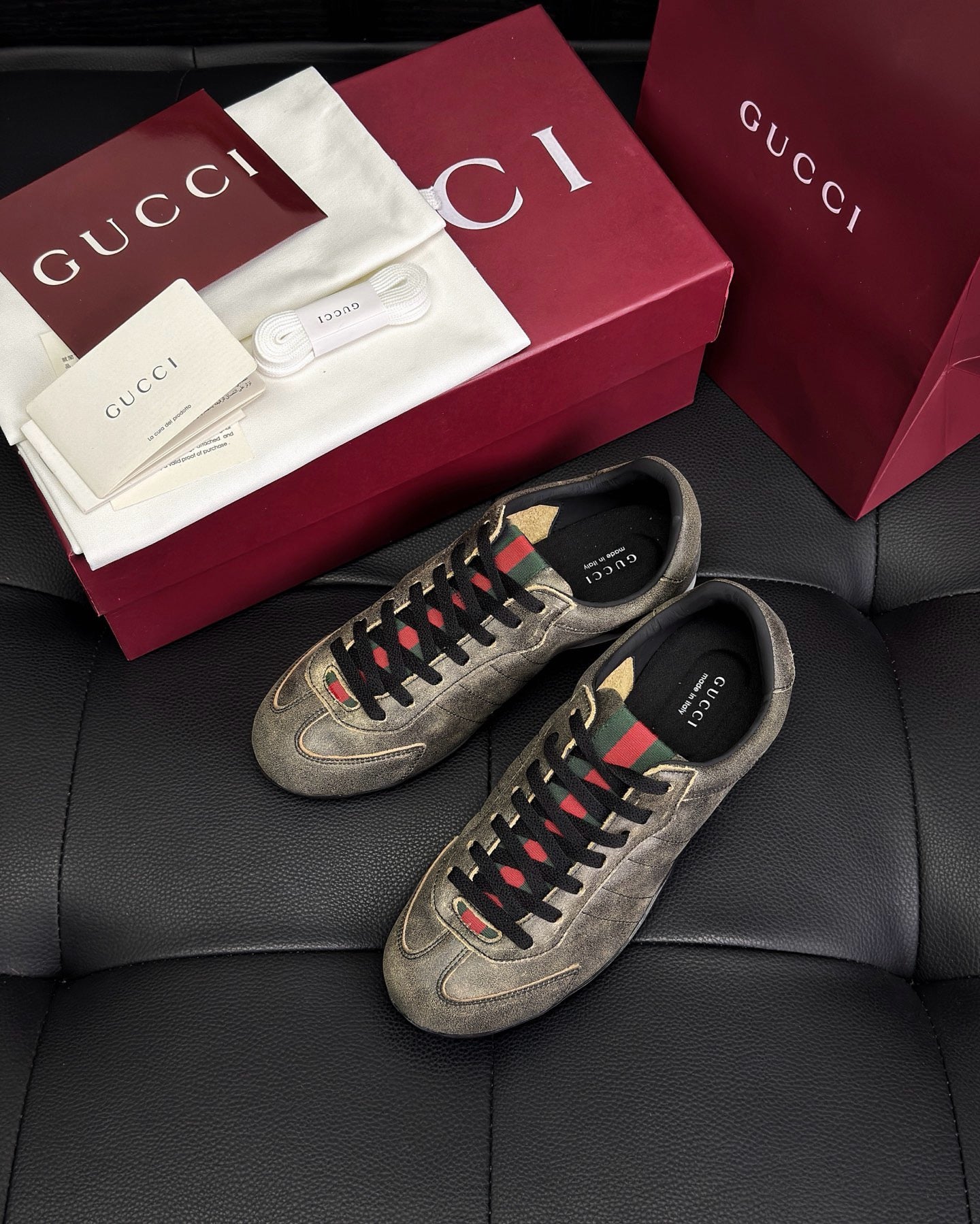 Black, White, Grey and Brown Shoes