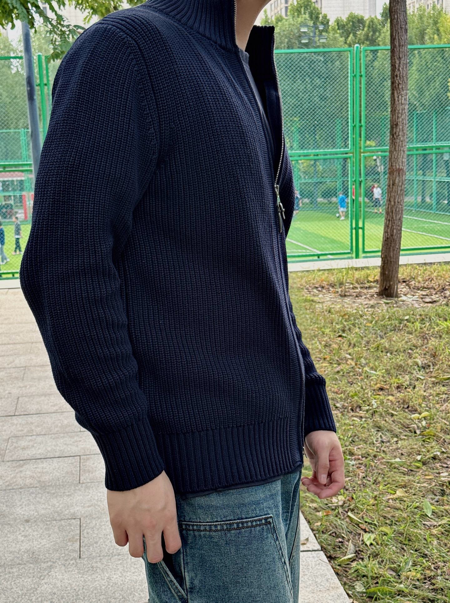 Navy blue, Dark brown and Grey Jacket - FashionHype.xyz