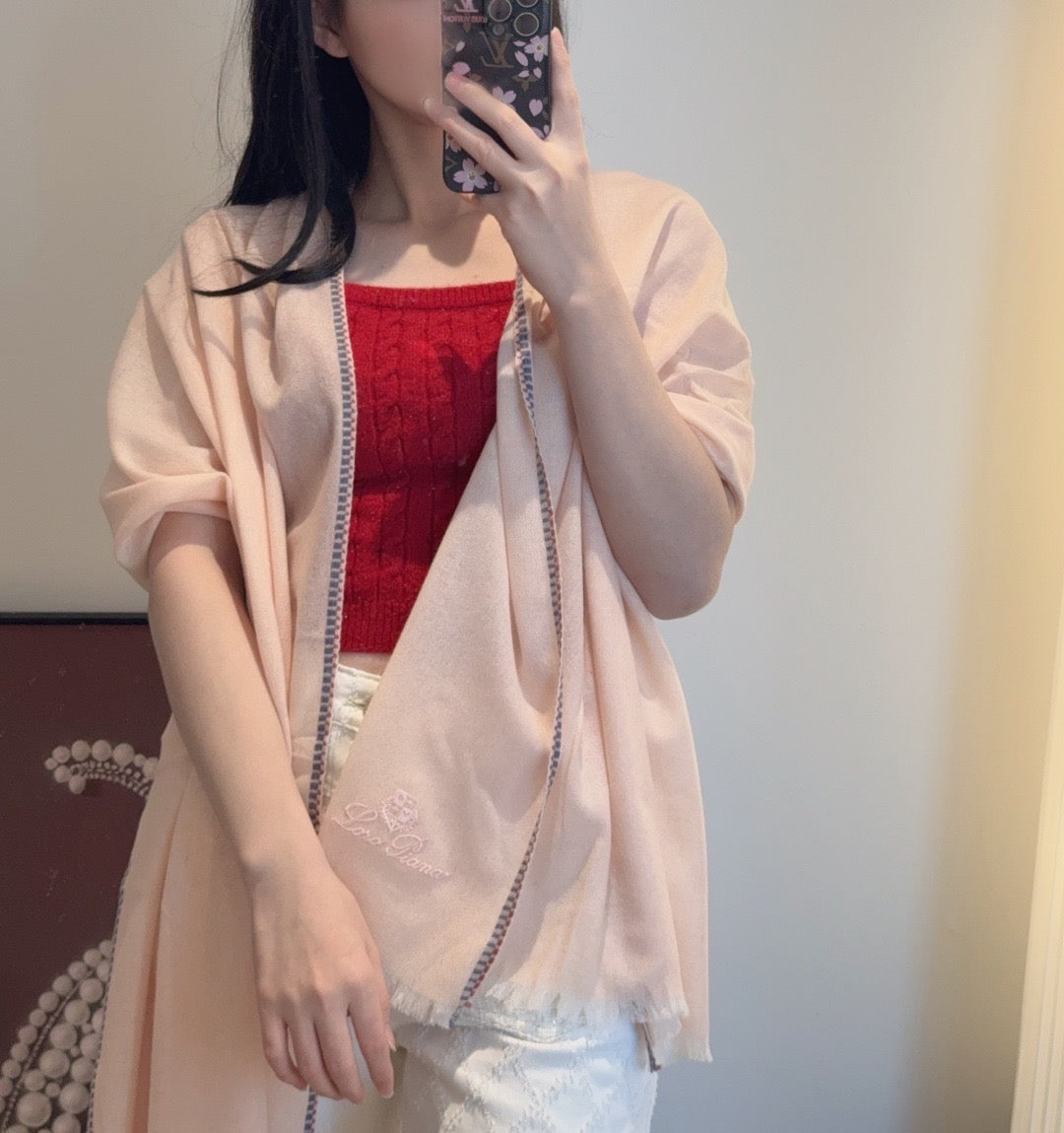 Soft peach, Light grey and Cream Scarf