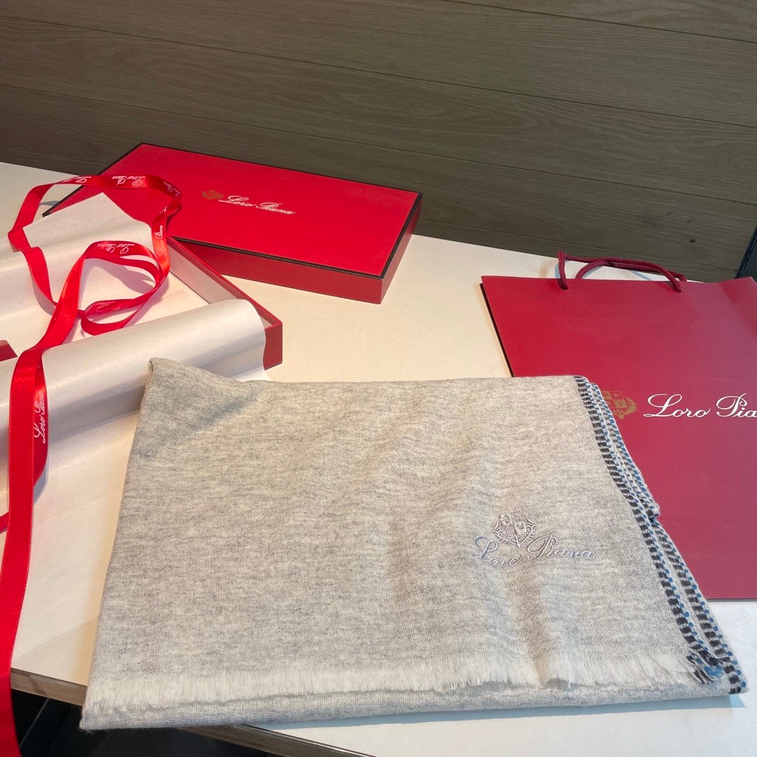 Soft peach, Light grey and Cream Scarf