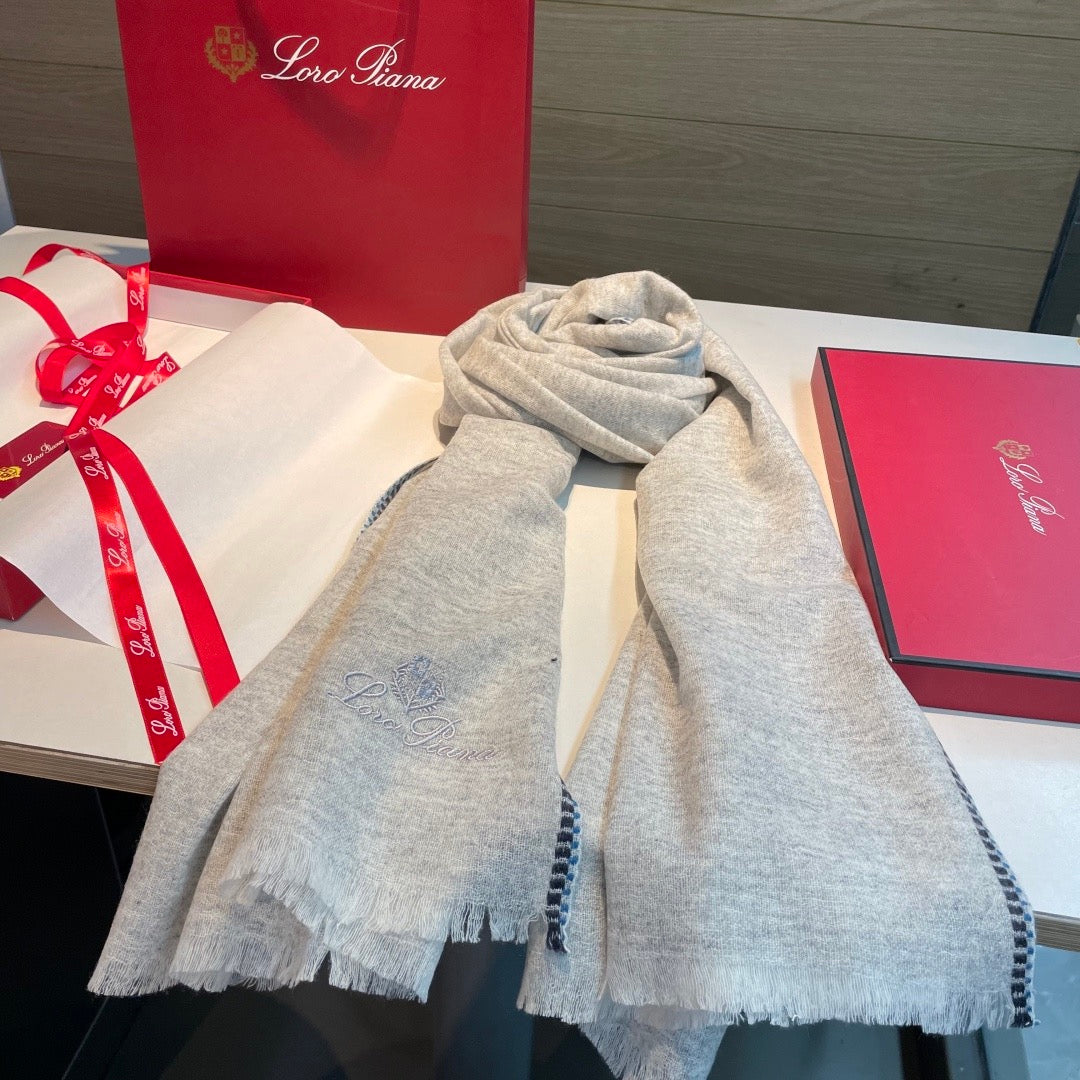 Soft peach, Light grey and Cream Scarf