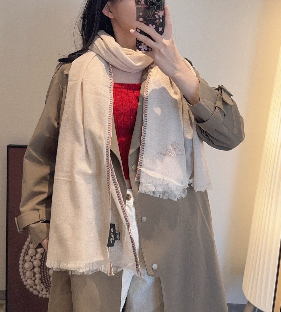 Soft peach, Light grey and Cream Scarf