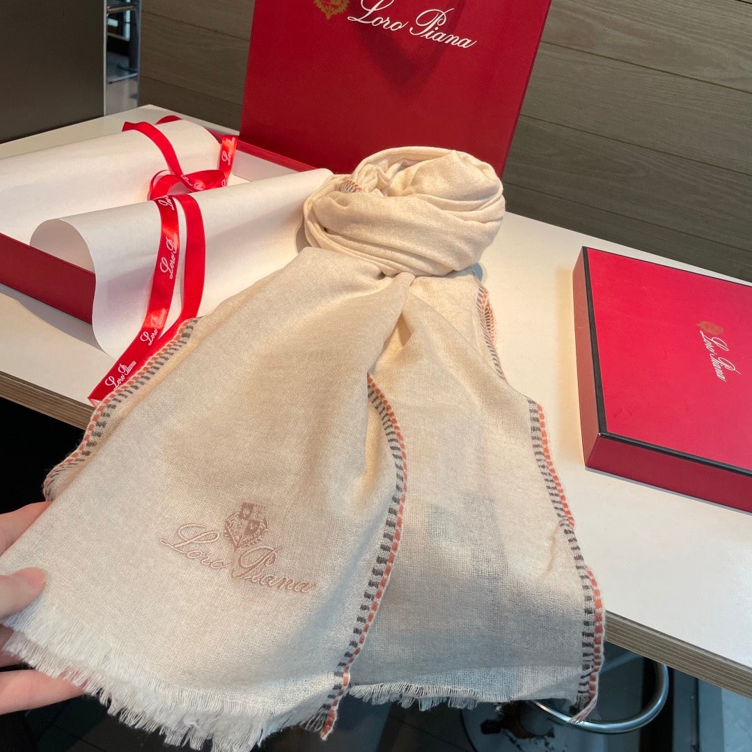 Soft peach, Light grey and Cream Scarf