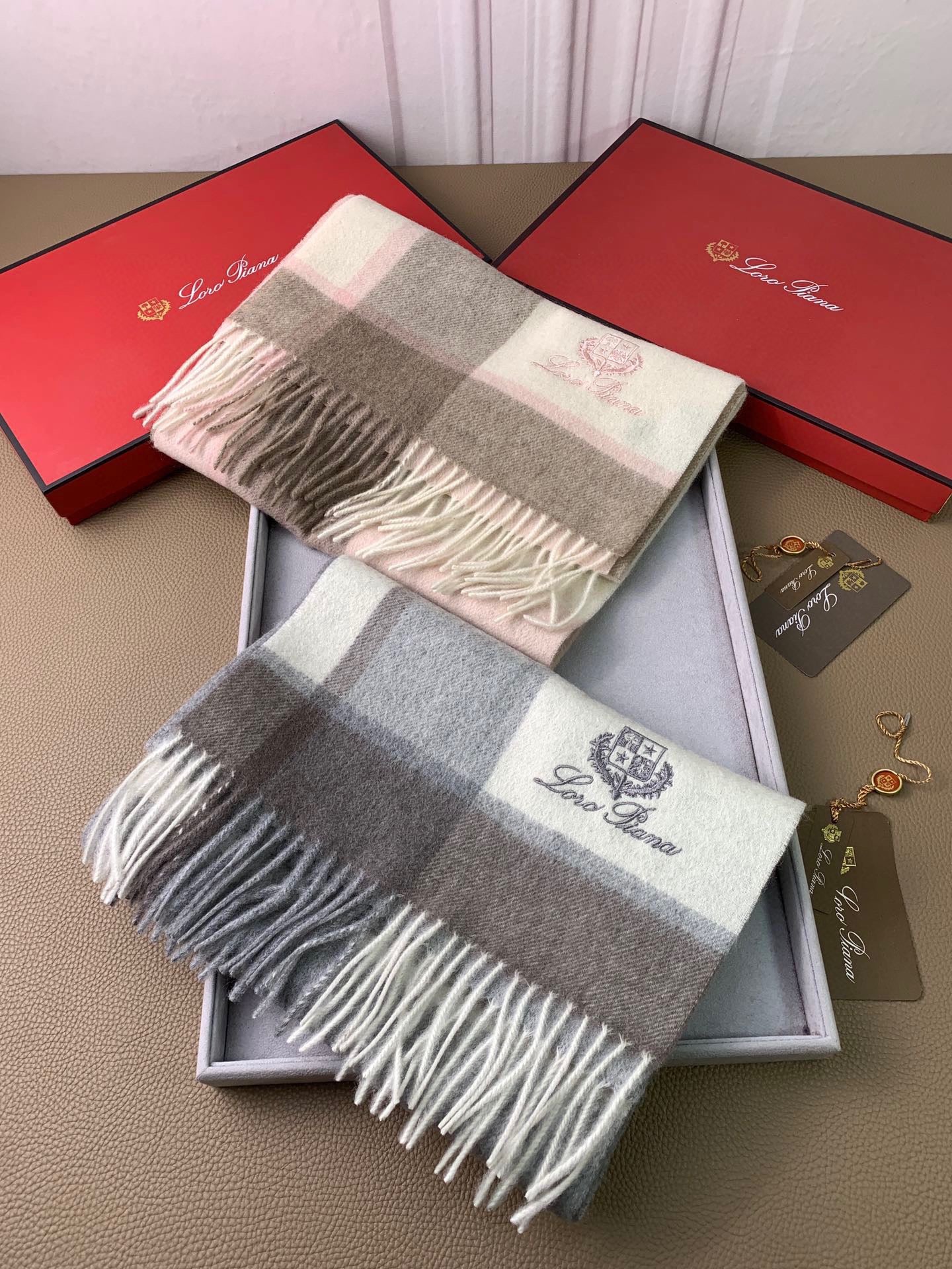 Beige Cream, and  Grey Cream Scarf