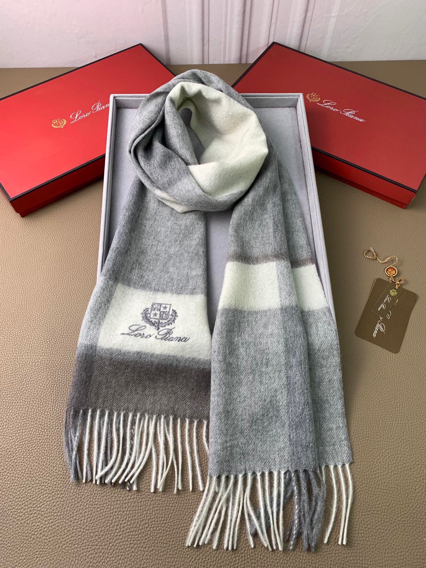 Beige Cream, and  Grey Cream Scarf