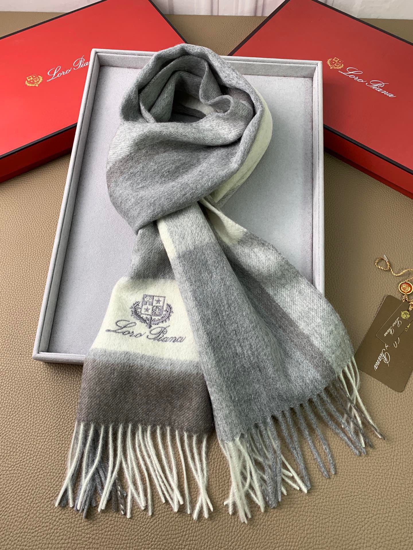 Beige Cream, and  Grey Cream Scarf