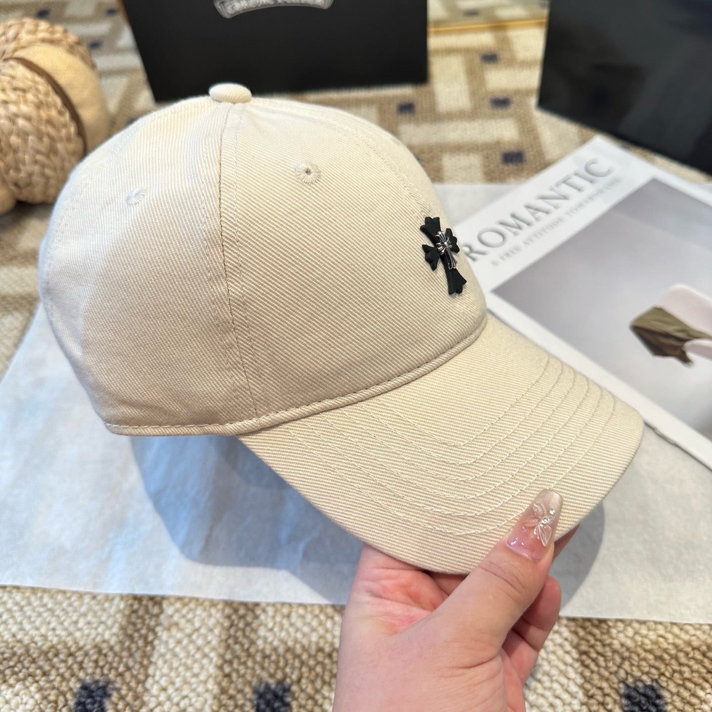 Cream, Black and Pink Cap - FashionHype.xyz