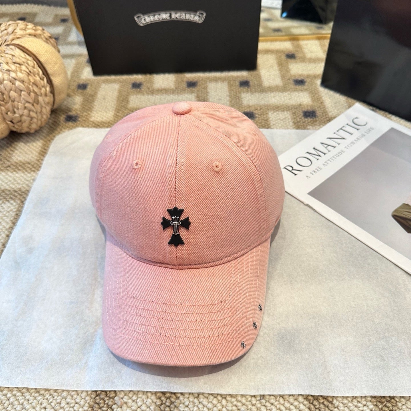 Cream, Black and Pink Cap - FashionHype.xyz