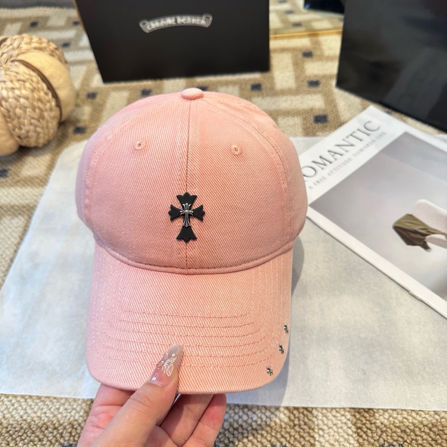 Cream, Black and Pink Cap - FashionHype.xyz