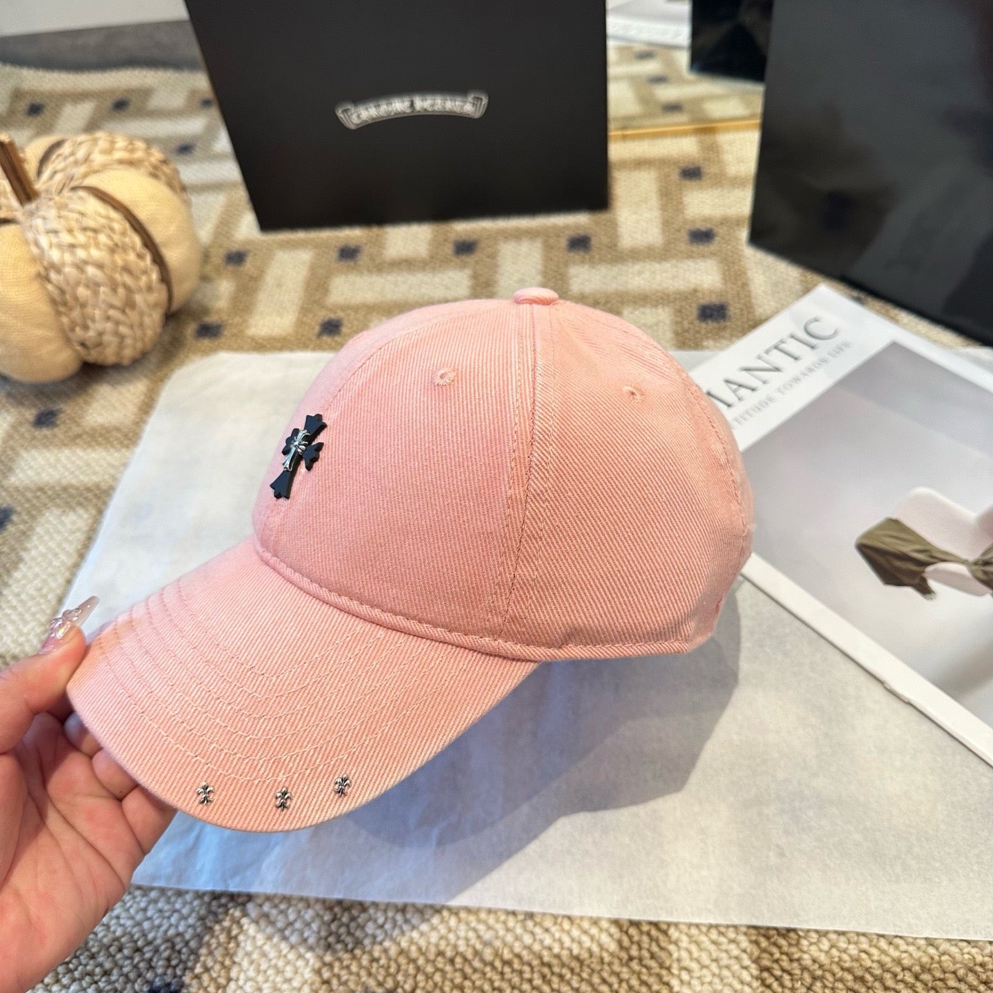 Cream, Black and Pink Cap - FashionHype.xyz